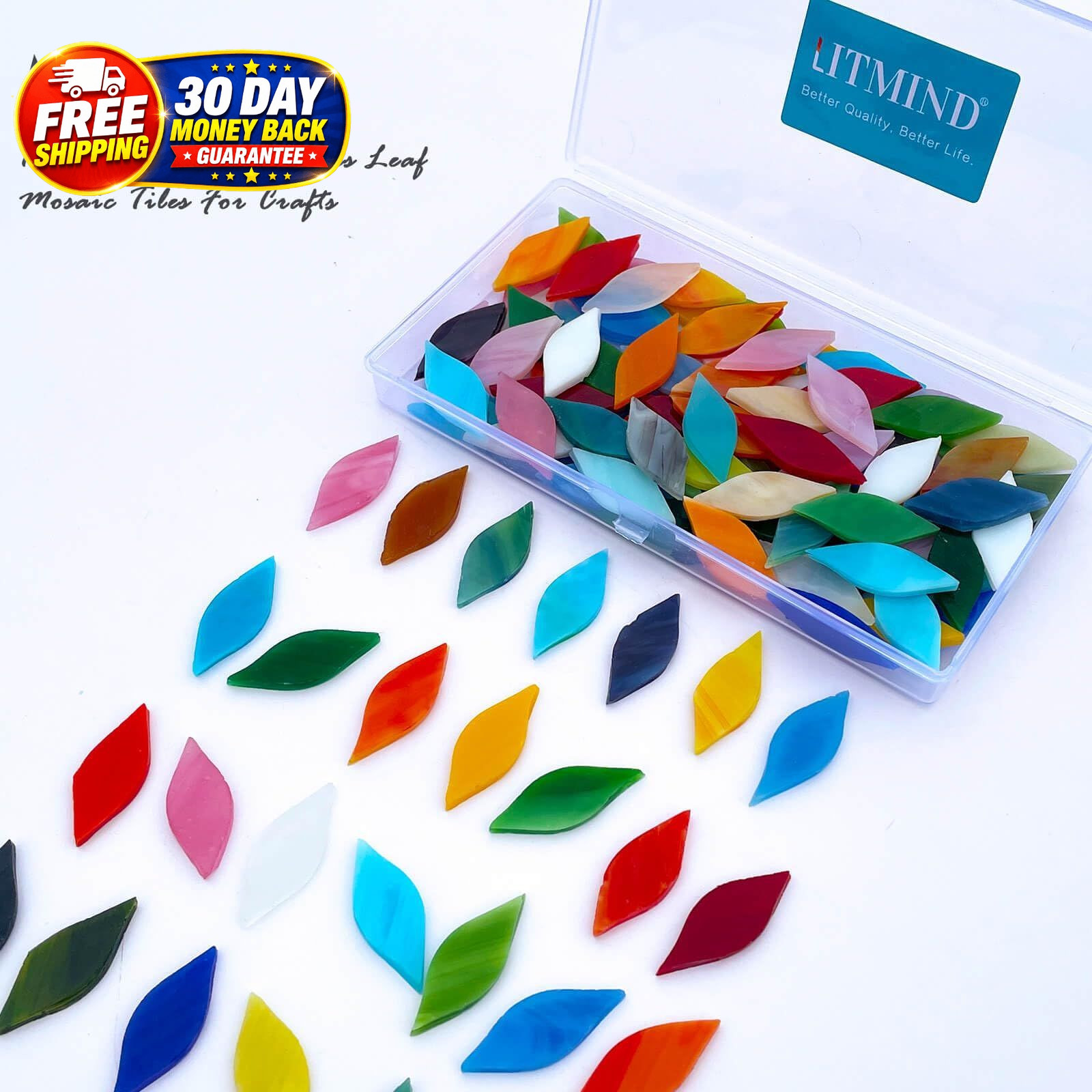 120 Pieces Mixed Colors Mosaic Glass Petals 1 1/3″ L x 1/2″ W, Opaque