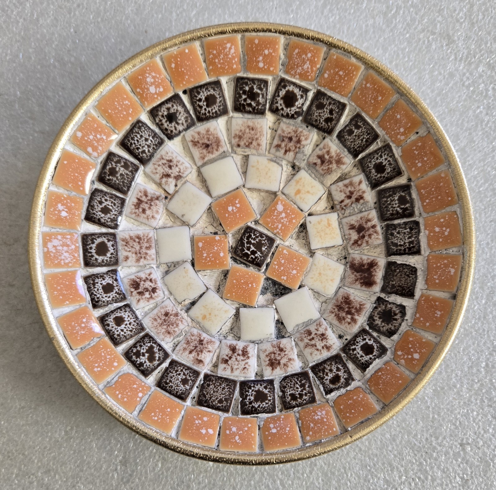 Vintage Round Mid Century Mosaic Tile Gold Aluminum