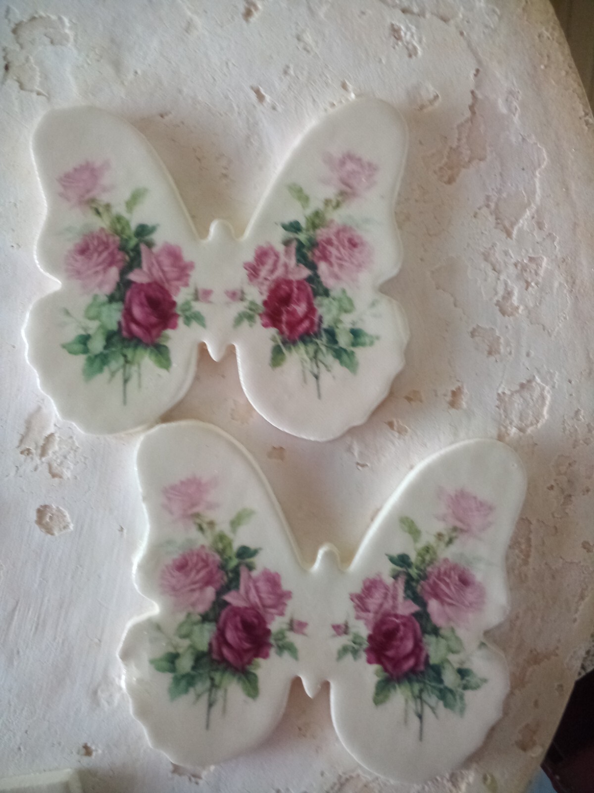 Mosaic Tiles set rose Butterfly 2 Summer Garden handmade craft chic clay G025
