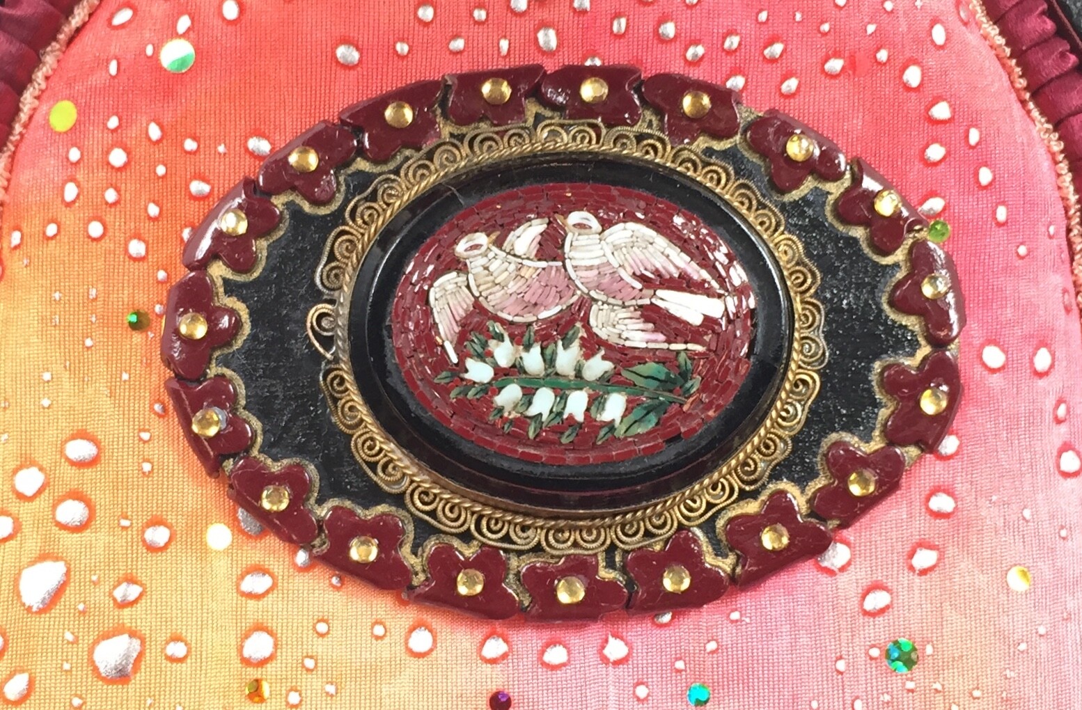 Antique Handmade Micromosaic Micro Mosaic Doves Custom Mount & Vintage Case