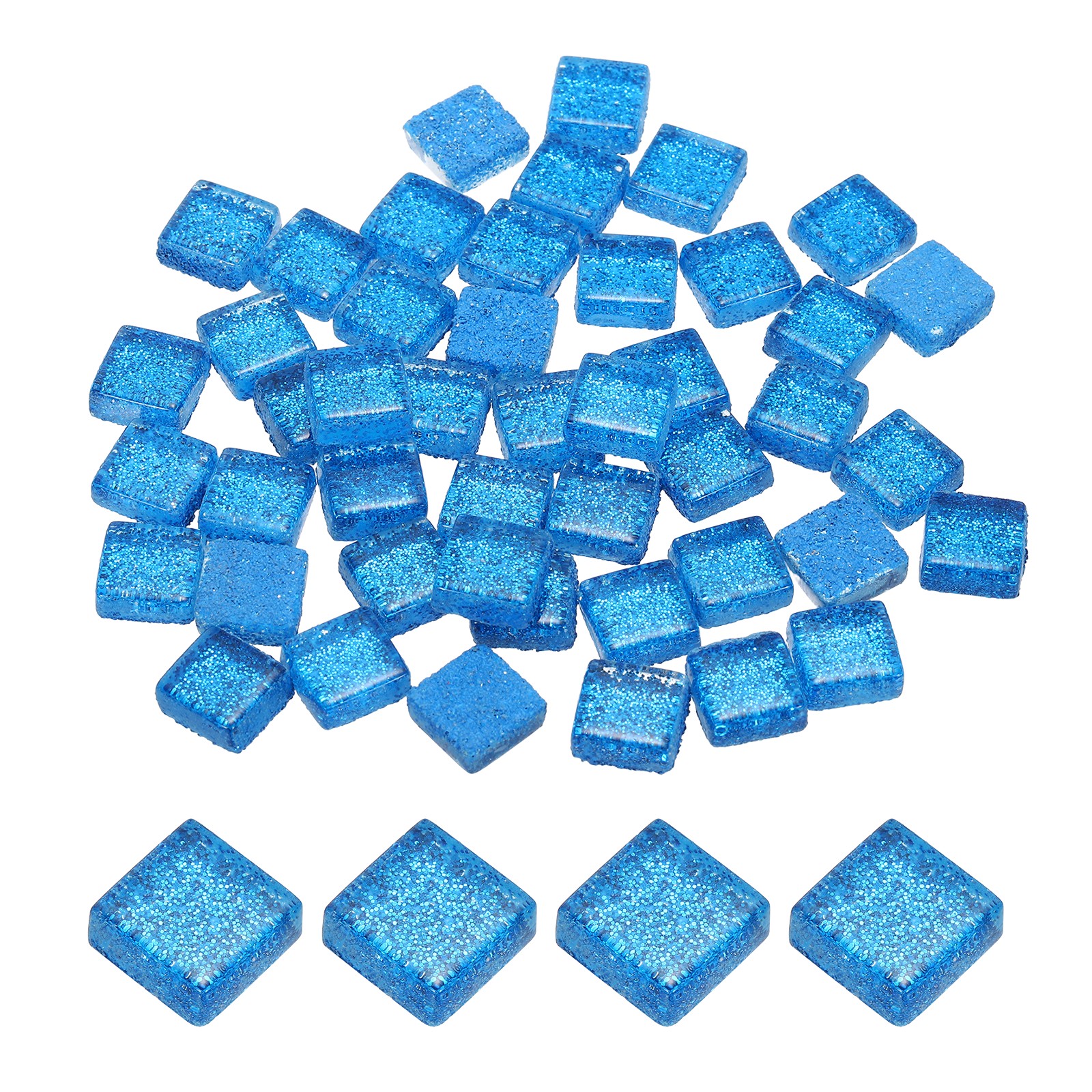 110Pcs 1x1cm Glitter Square Mosaic Tiles Glass, Blue