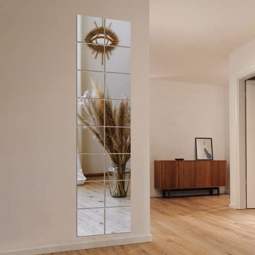 Home Gym Mirrors, 12” x 12” Glass Mirror Tiles (16 PCS), Square Large Wall