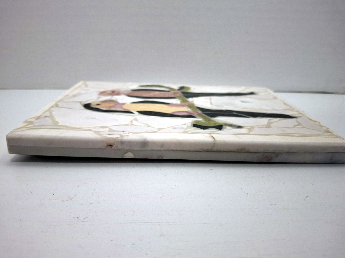 Marble Mosaic 2 Parrots Gossiping 5-11/16″ x 1/2″ x 7-11/16″