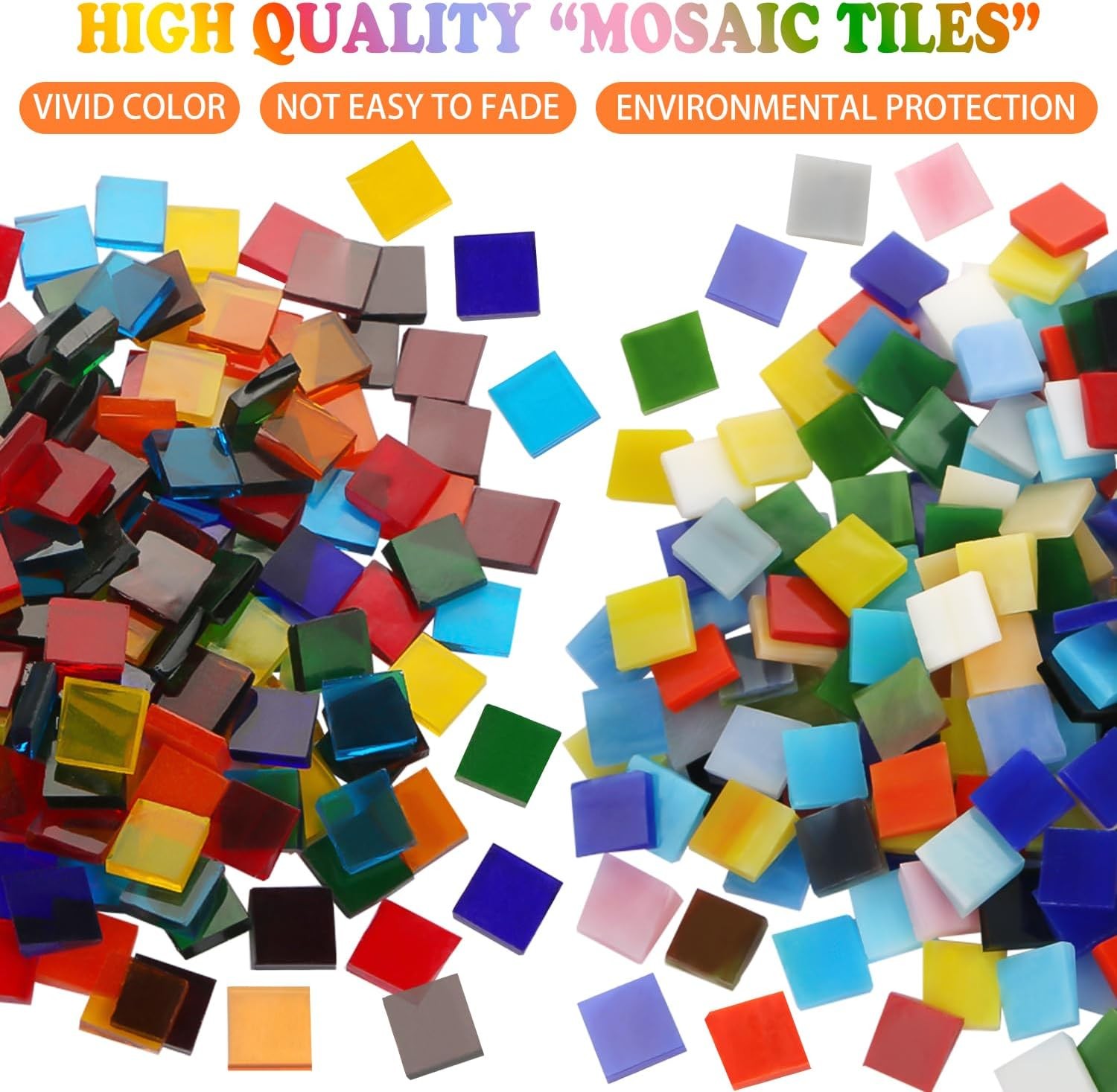 800Pcs Mixed Color Mosaic Tiles, Stained Transparent Glass Multicolor