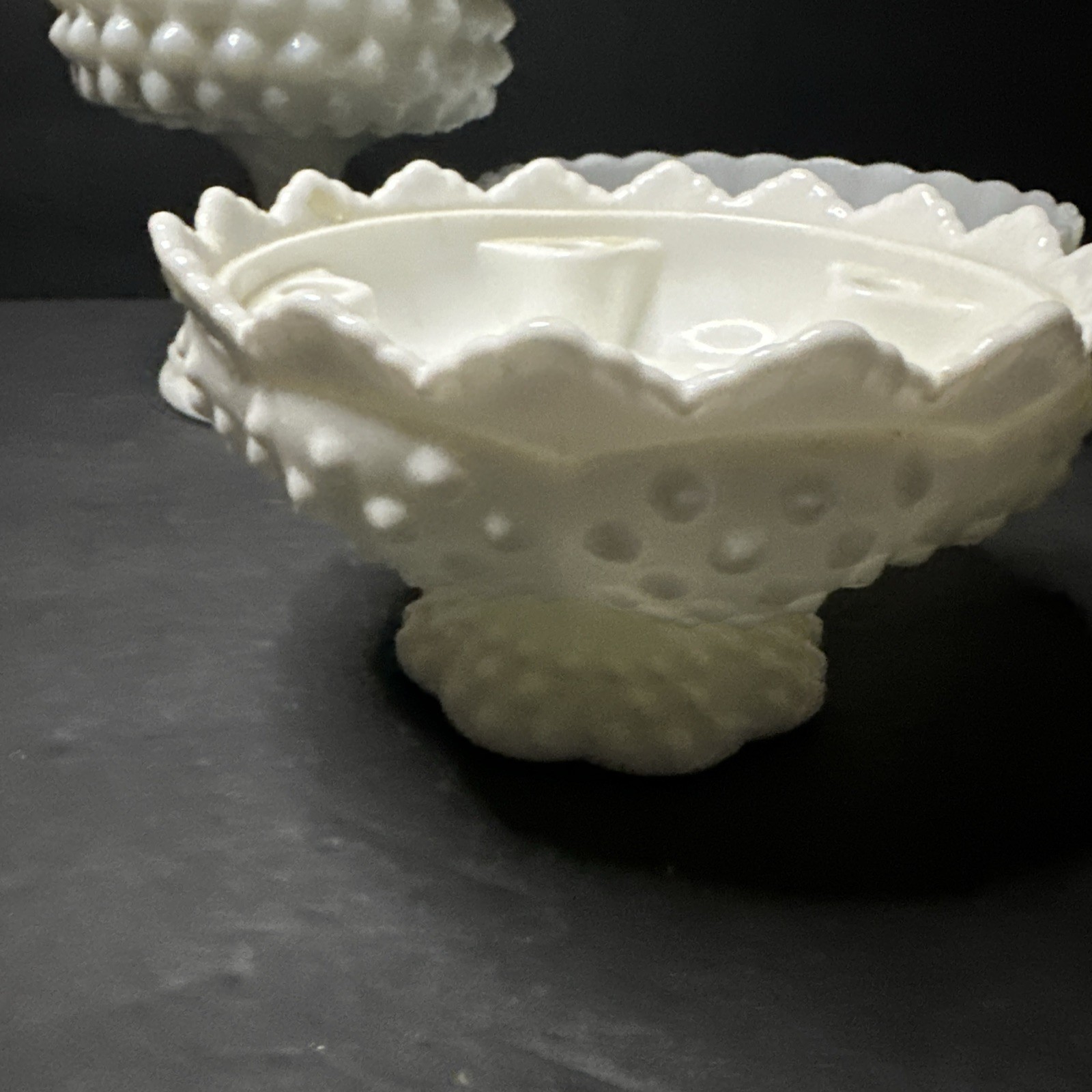 RARE set of 3 opal glass items with a hobnail pattern, manufactured by Fento#R15