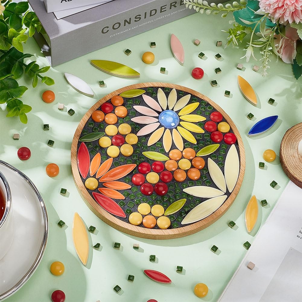 DIY Mosaic Craft Kit for Flower Coasters, Mixed Color Tiles, Home Decor, 6. 1″