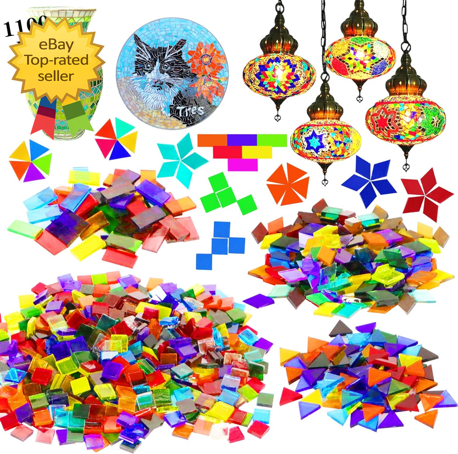 1100 Pcs Glass Mosaic Tiles Bulk Stained Mosaic Pieces Crafts DIY HomeDecoration