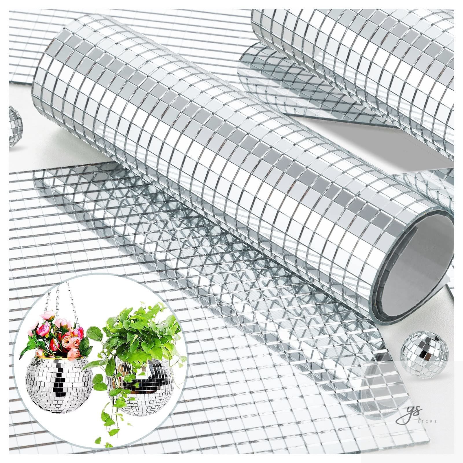 5400pcs 5x5mm Self-Adhesive Square Mirror Mosaic Tiles, 4D Disco Ball Stickers