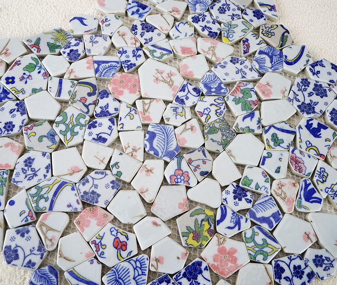 Lanyani Broken Ceramic Porcelain Tiles for Mosaic 11×11 inches, Pattern-1