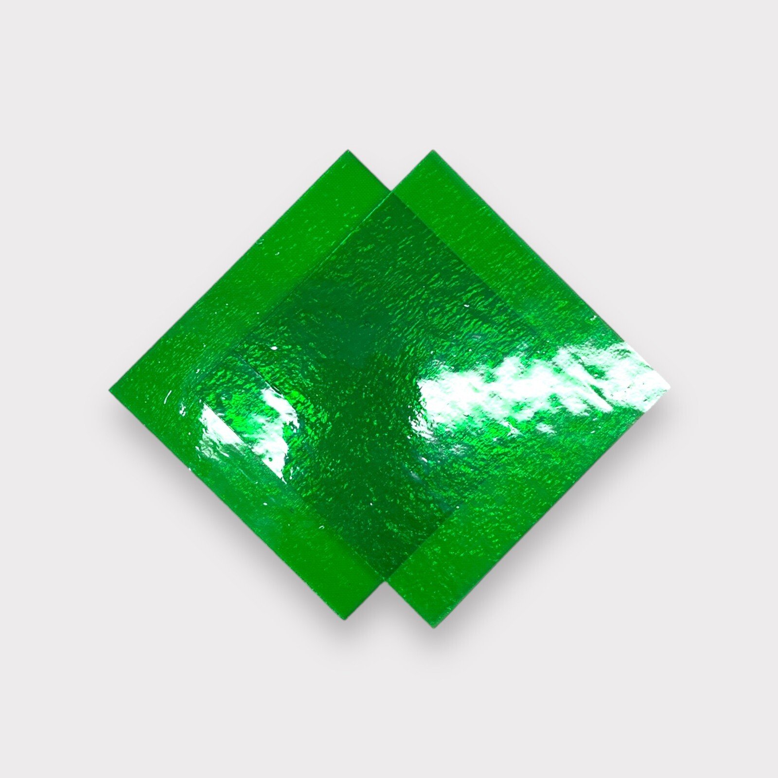 2 Pack Garden Green Transparent COE 96 Fusible Glass Sheets / Mosaic Squares