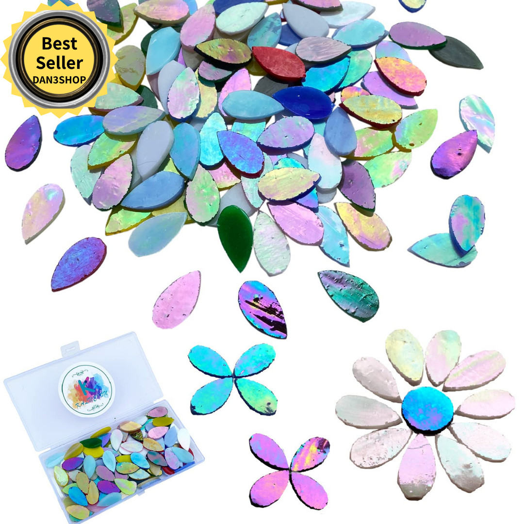 120 Pcs Iridescent Mixed Colors Petals Mosaic Tiles for Crafts, Hand Cut Stained