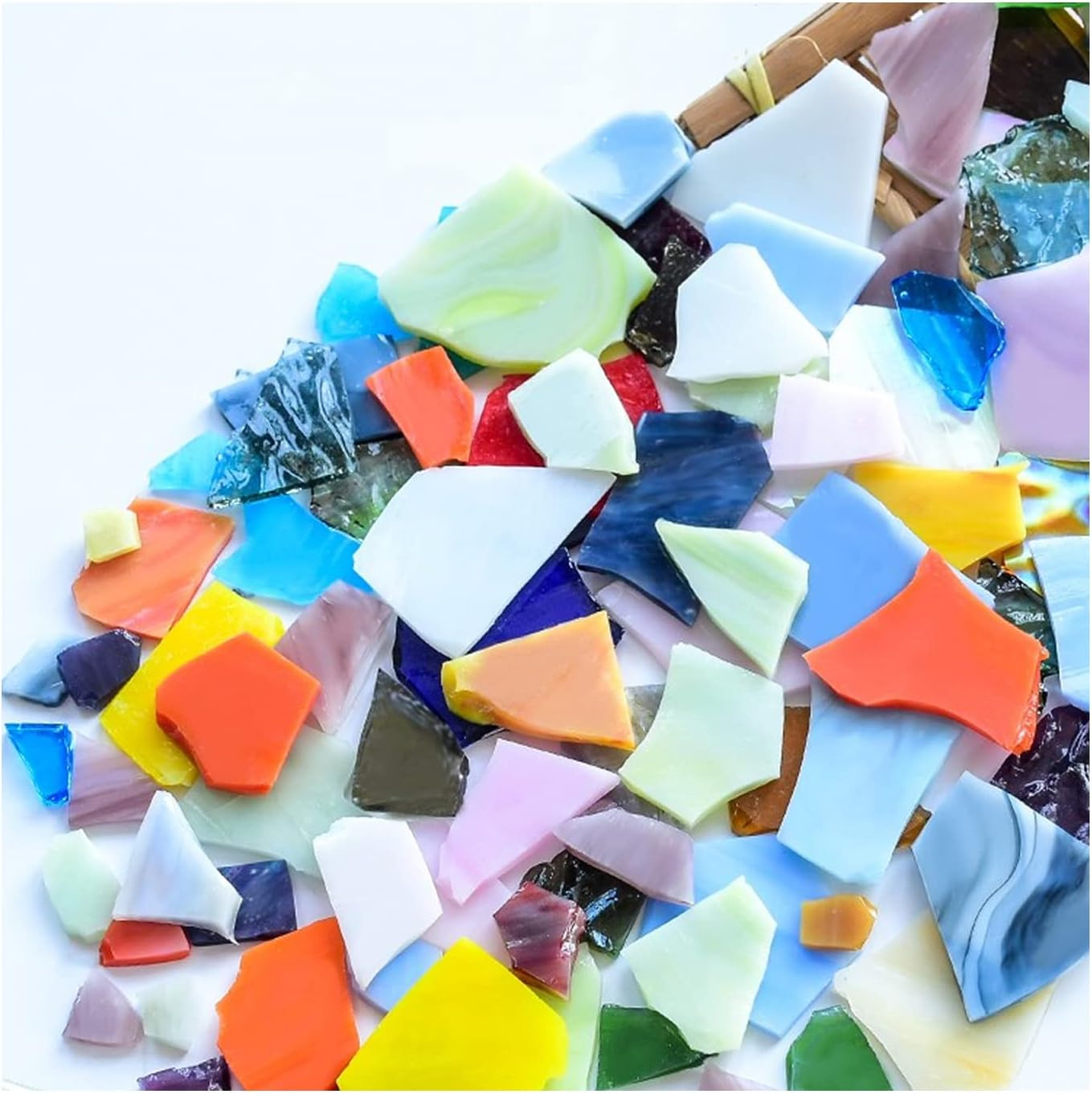7Oz Mixed Stained Mosaic Glass Pieces Sheets, Large Broken Glass Mosaic Tiles fo