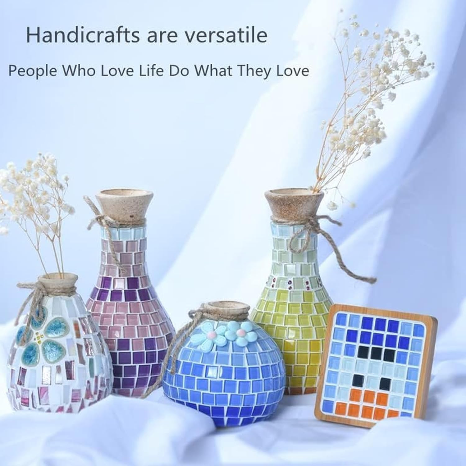 DIY Mosaic Tiles for Crafts, Colorful Glass Mosaic Kits for Adults, 350 Pcs Bulk