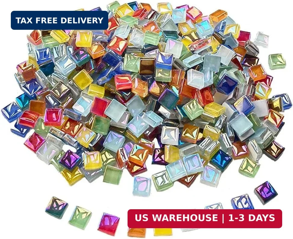 550Pcs Bulk Mosaic Tiles for Crafts, 1.1LB Mixed Colors Iridescent Crystal Stain