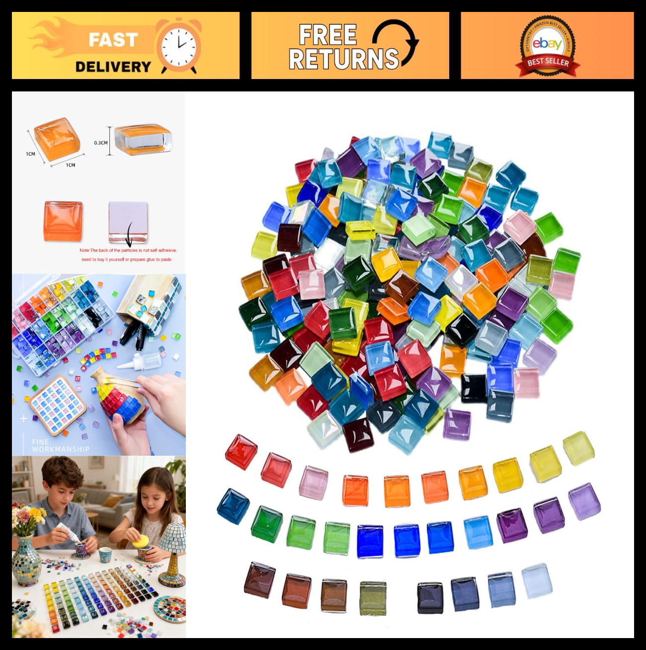 1100pcs Mixed Color Glass Mosaic Tiles for DIY Crafts, 2.2lbs Stained Glass Art