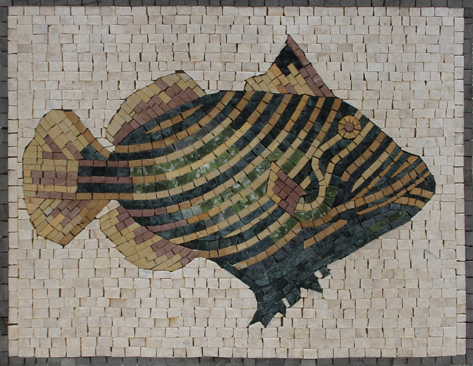 Mosaic Marble Green Fish Mural Handmade Wall Backsplash Tile Sheet