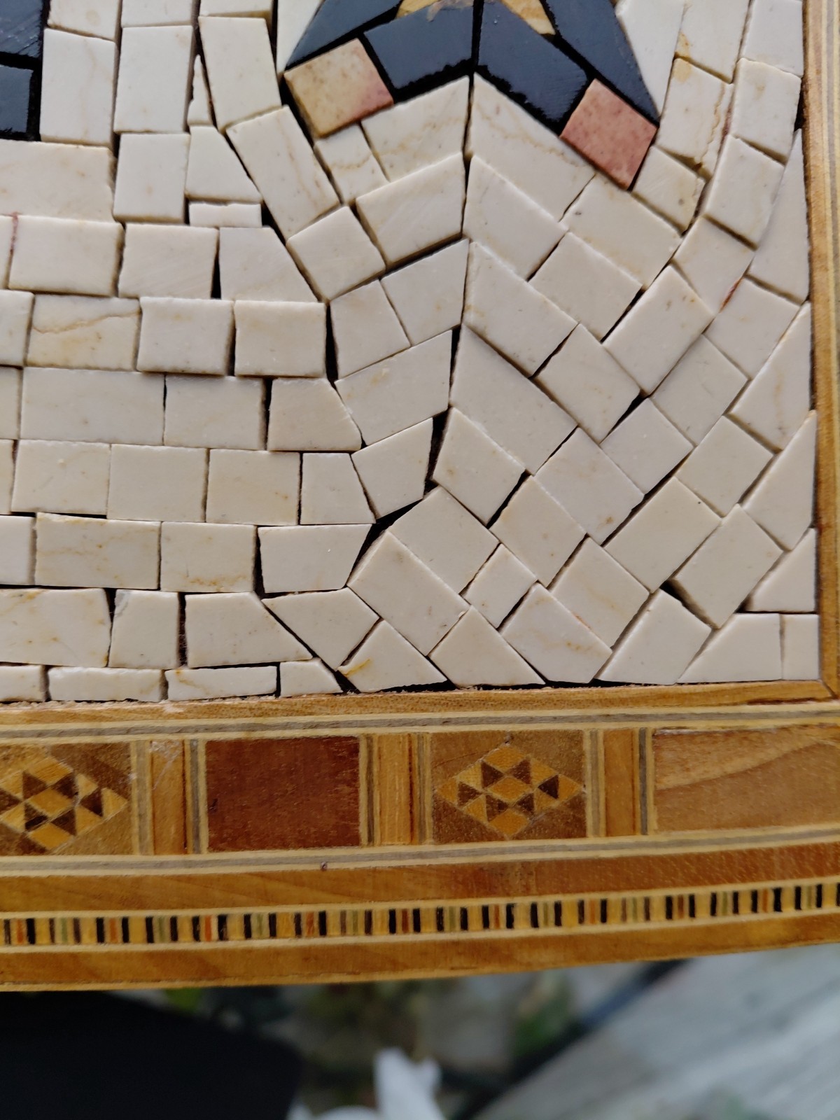Marble Mosaic and Wood Marquetry Wall Tile Handmade Art