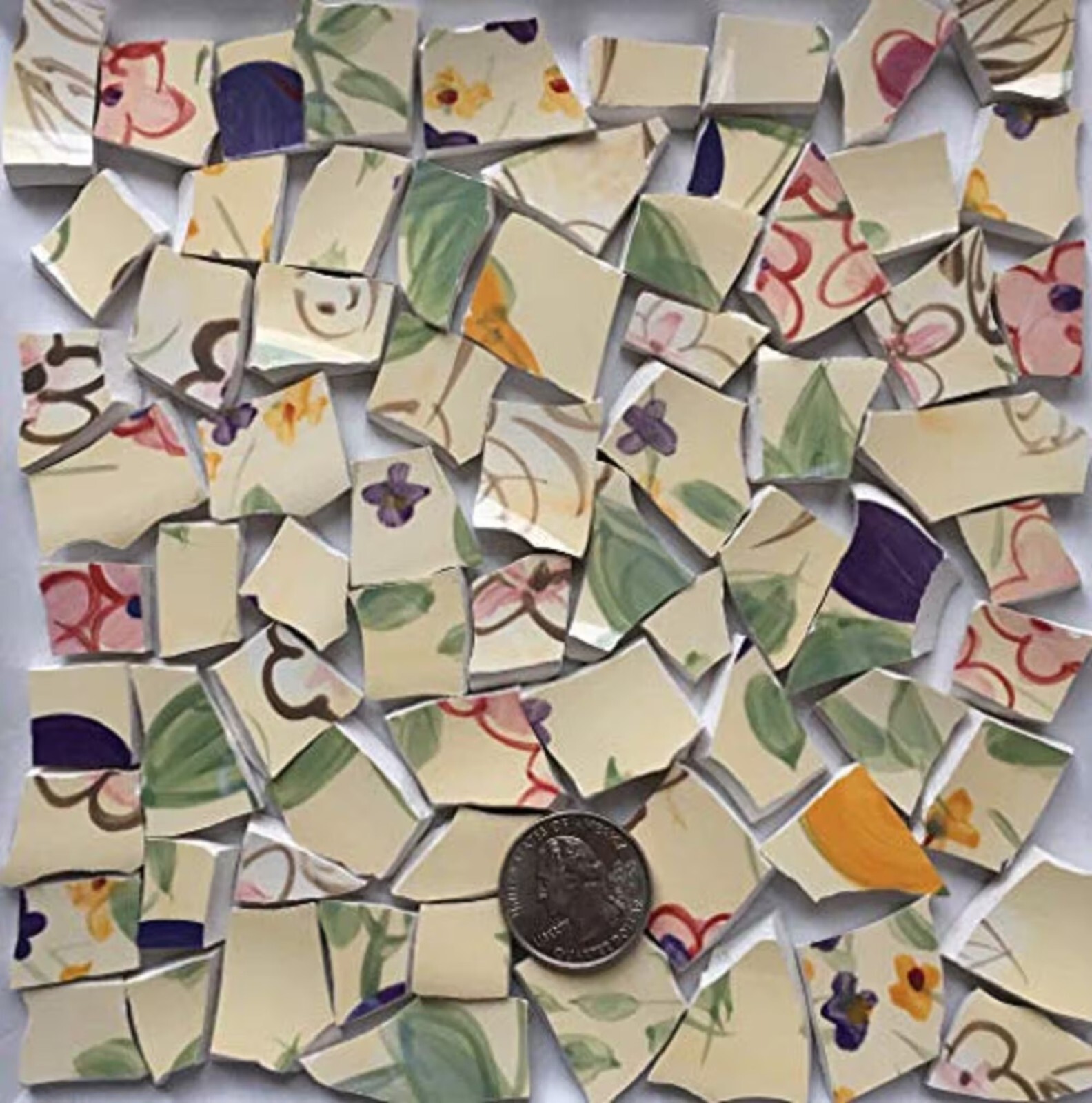 Broken China Mosaic Tile Arts and Craft Supplies – Yellow & Green Tiles A517
