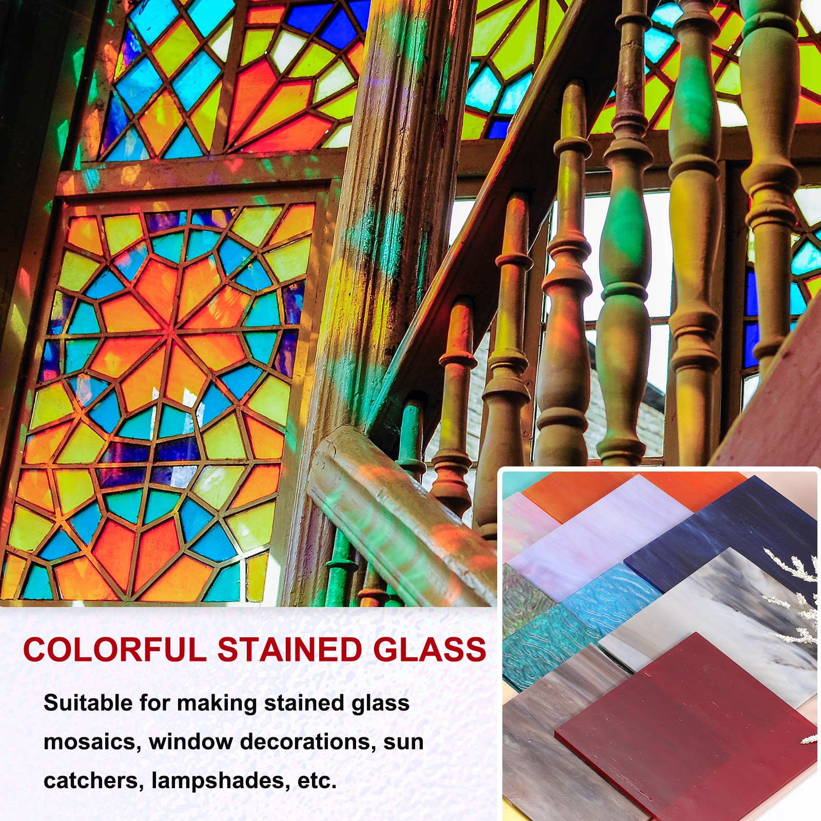 4 x 4 Inch Stained Glass Sheets, 2 Sheets Transparent Art Glass, Dark Red