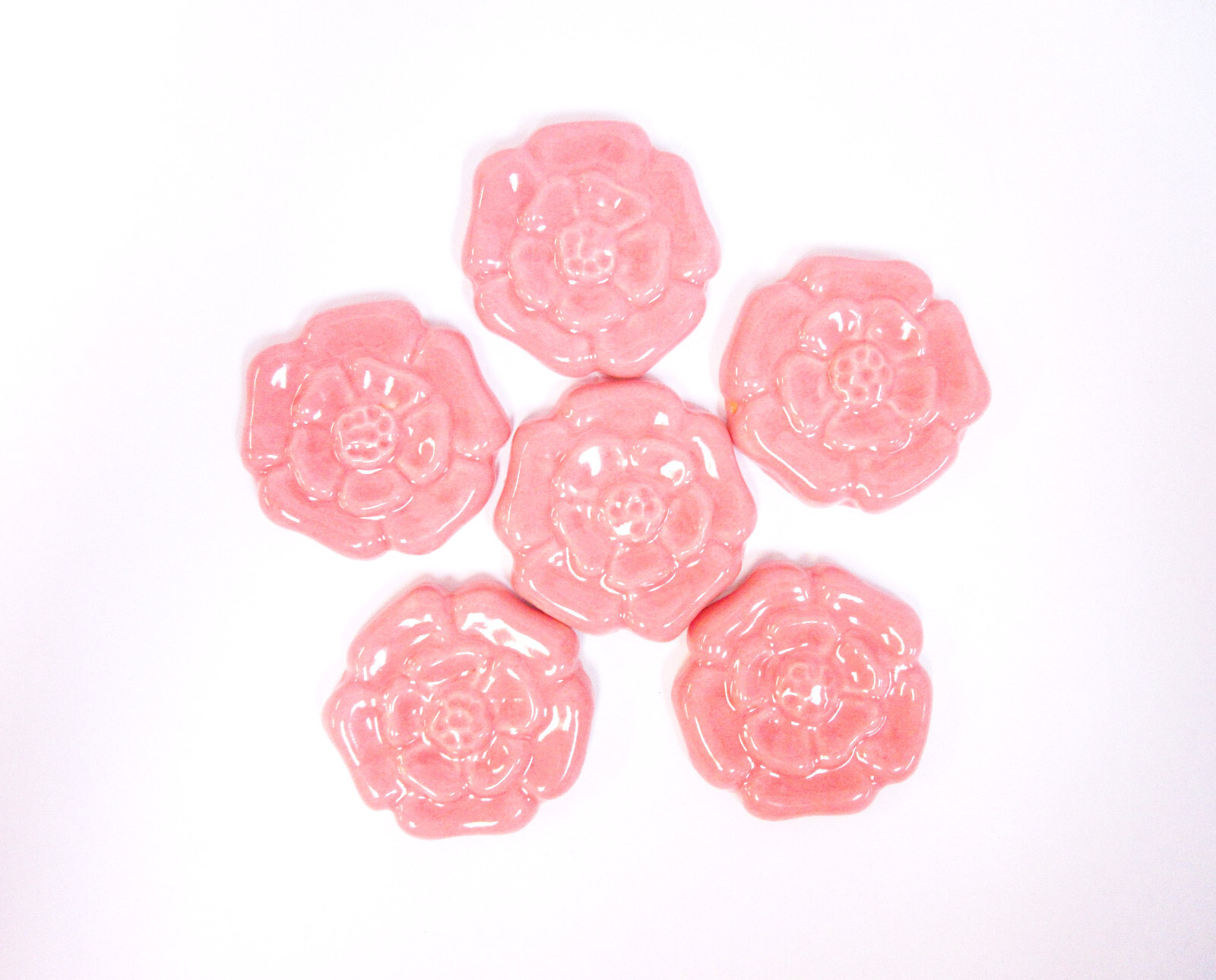 ROSETTE Mosaic Tiles Handmade Ceramic Art Tiles, Craft Tiles Rose Pink, Set of 6