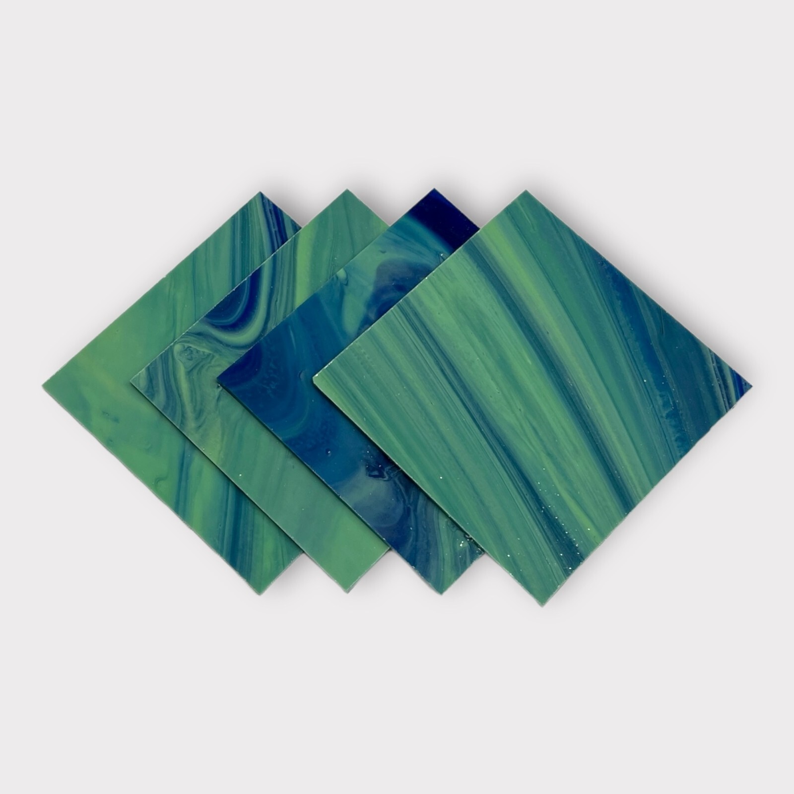 4 Pack Blue Transparent Olive Green Prisma COE 96 Fusible Glass Sheets / Mosaic