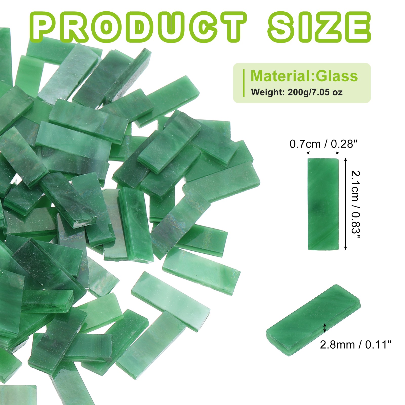 0.83″x0.28″ Stained Glass Strip, Green Mosaic Tiles 200g/7.05 oz