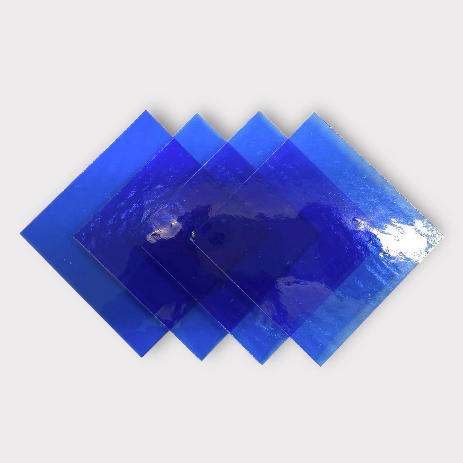 4 Pack Sapphire Blue Transparent COE 96 Fusible Glass Sheets / Mosaic Squares