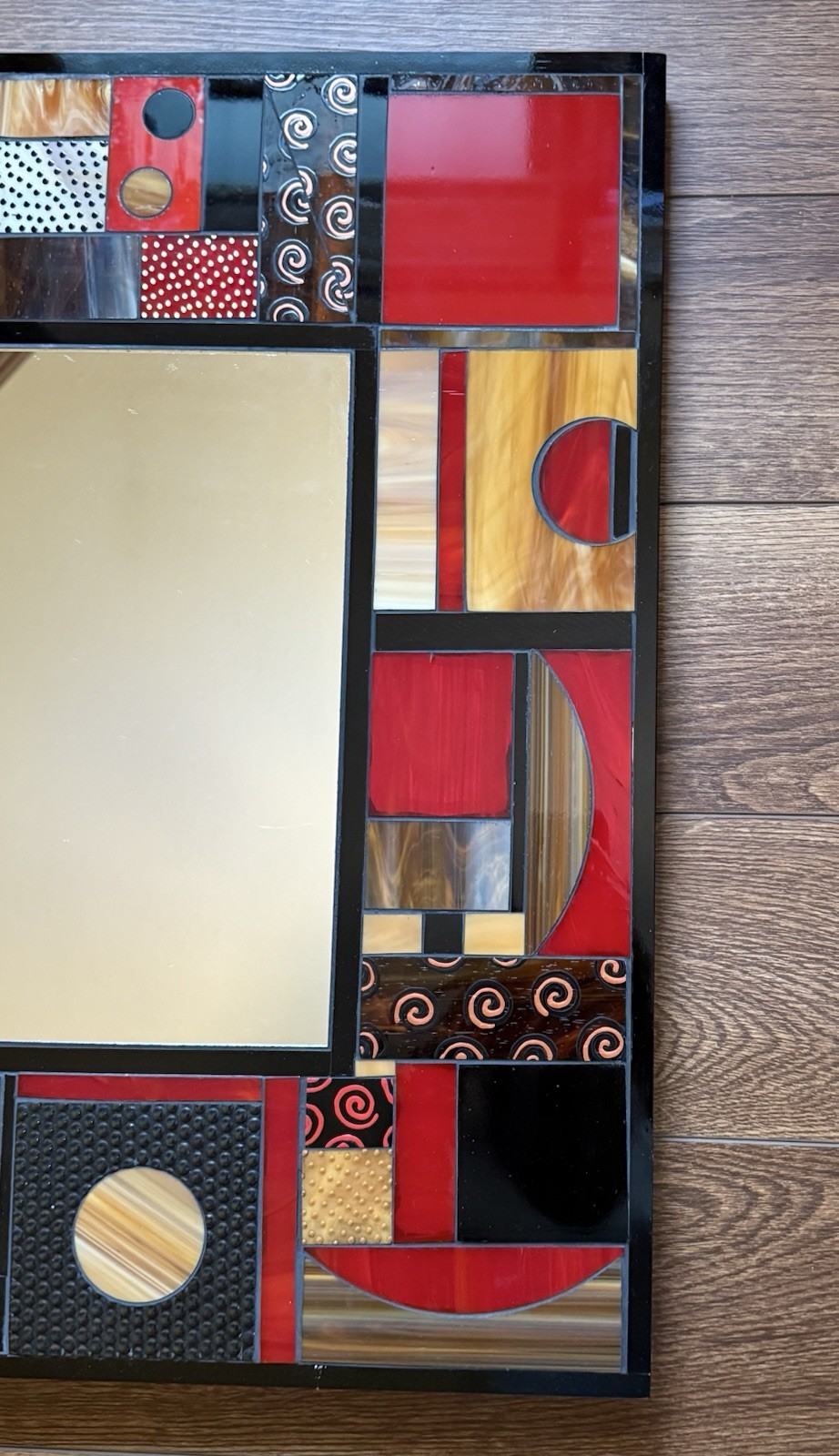 LEWANSKI SIMCOX Mosaic Wall Mirror Glass Art Mid Century Deco Geometric SIGNED