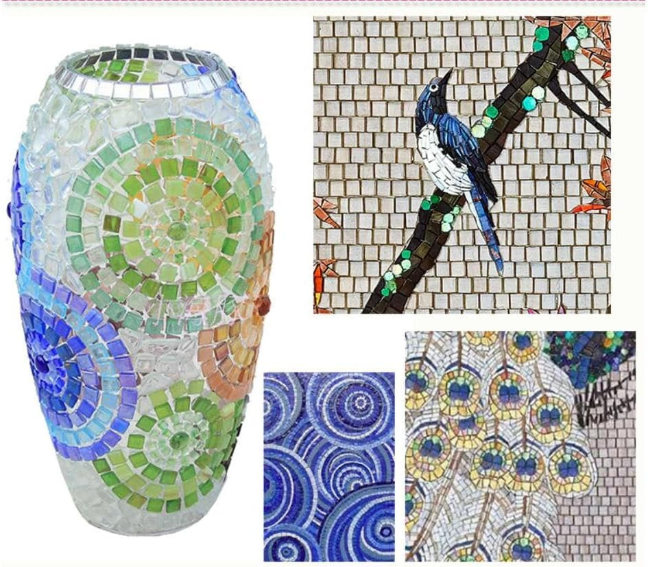 500G/1.1Lb Iridescent Ice Jade Glass Mosaic Tiles, 560 Pieces, 2/5 Inch Square S