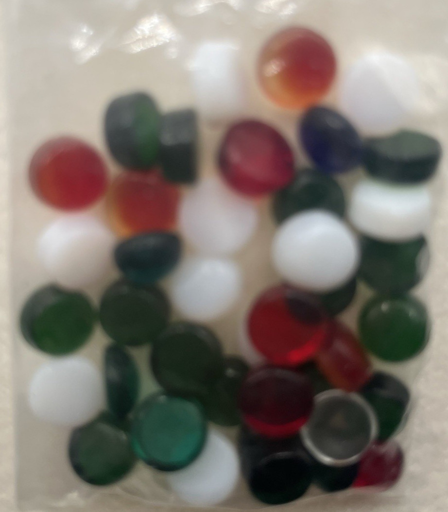 Lot of 200+ round, oval White, Clear, Red, Green Glass Cabochons