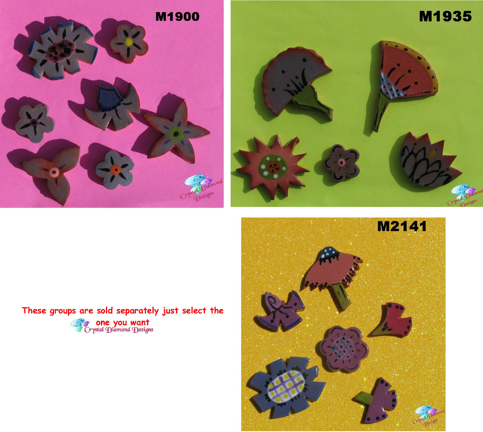 ASSORTED FLOWERS – HANDMADE CERAMIC MOSAIC TILES ( Pick you Group) #17