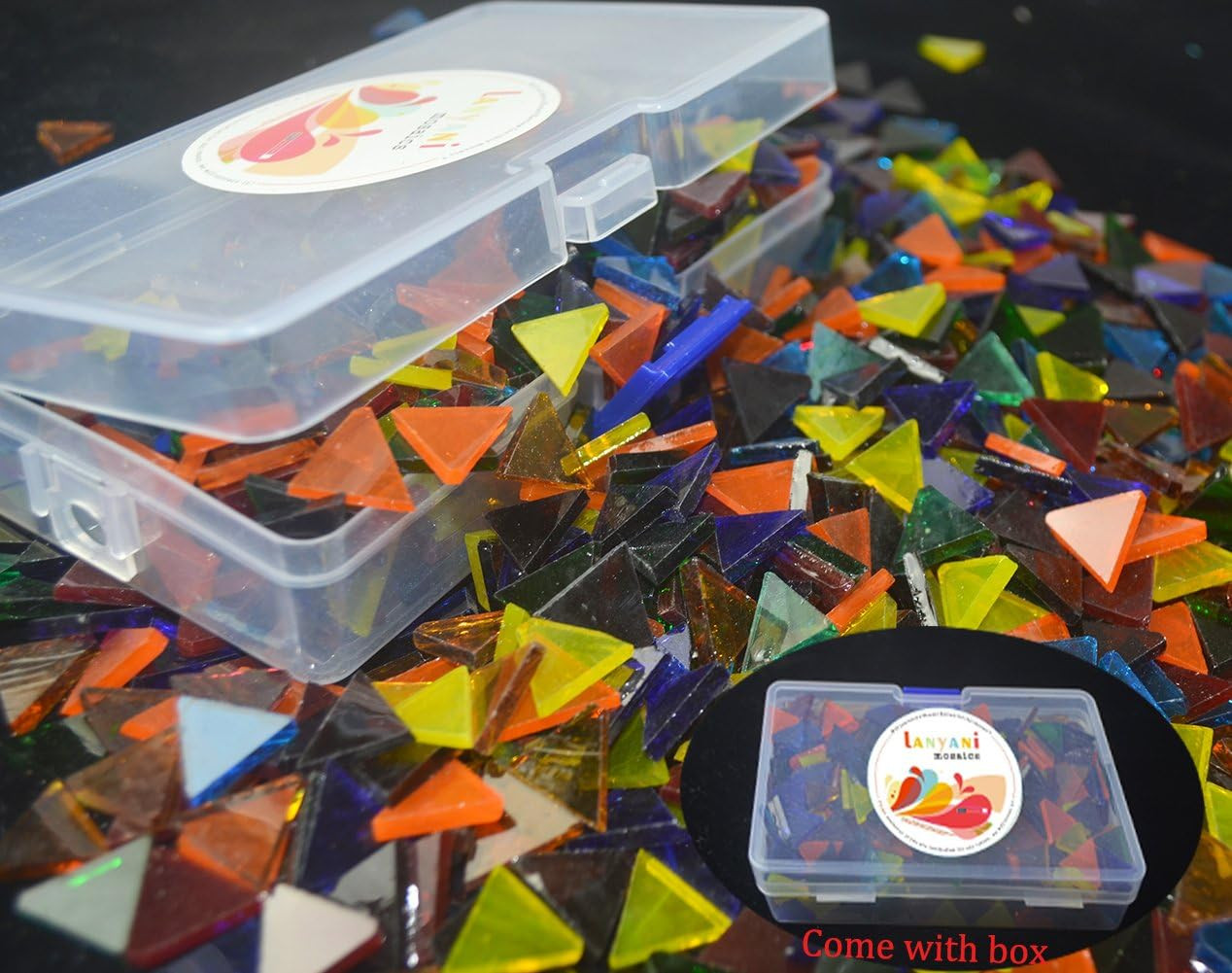700 Pieces Stained Glass Triangle Mosaic Tiles Cathedral Glass Translucent Assor