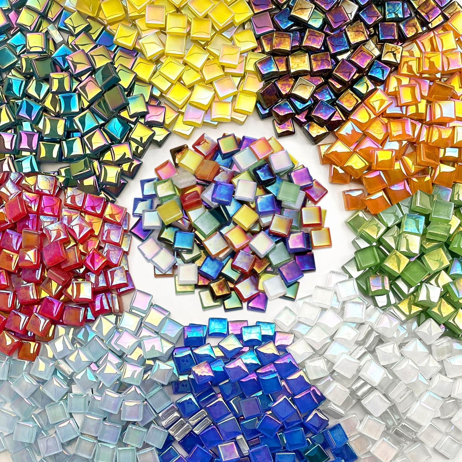 1100pcs Iridescent Crystal Glass Mosaic Tiles – 0.4″ Square Craft Supplies for D