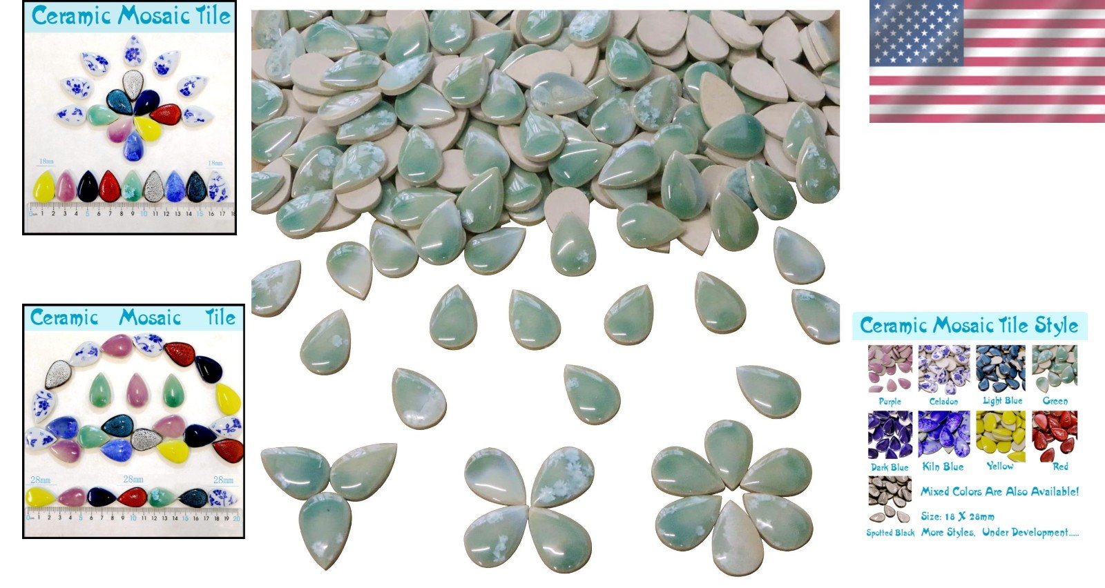 Elegant 60-Piece Art Deco Raindrop Mosaic Tiles for Creative Crafting Projects