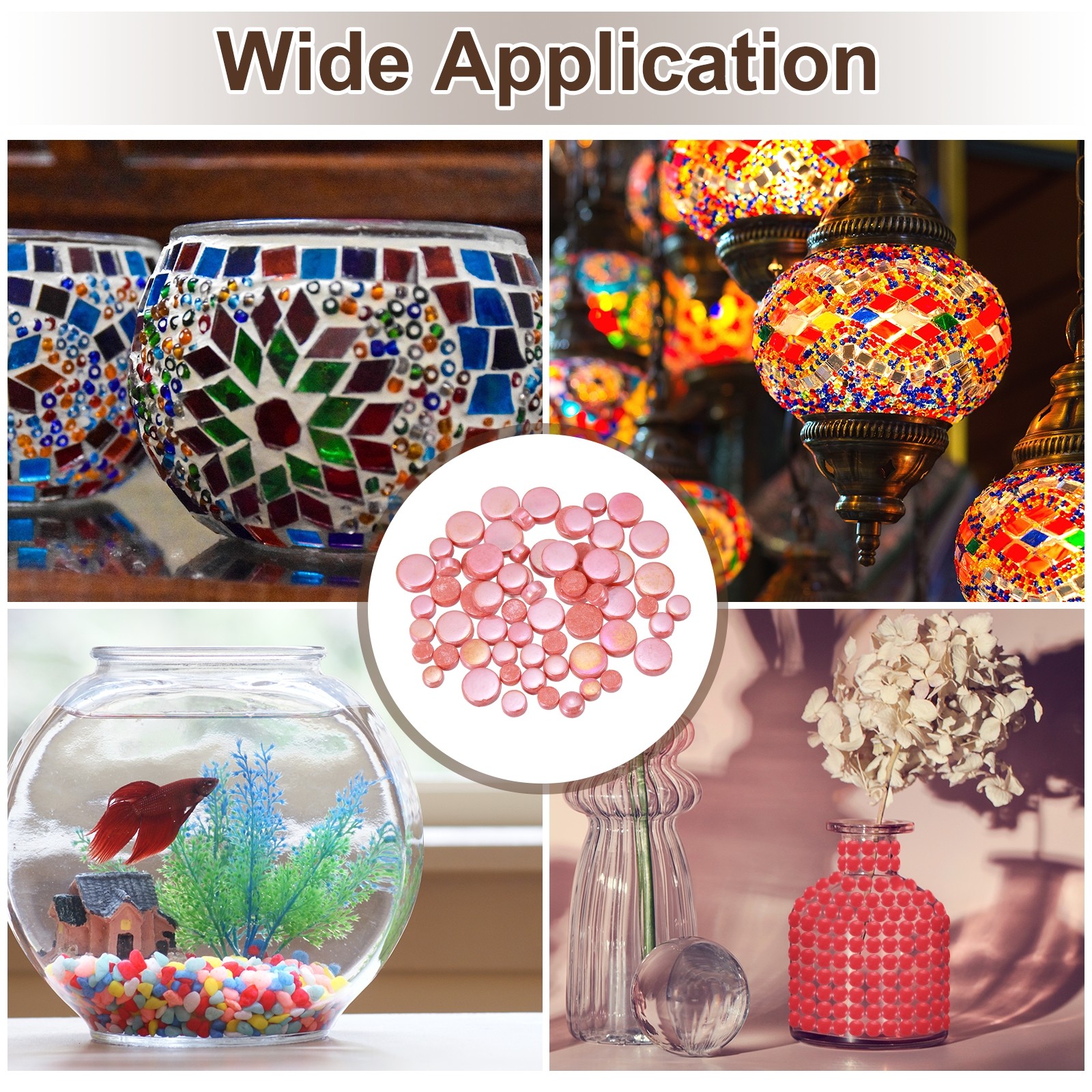 200g Multi-Size Iridescent Round Mosaic Tiles for Crafts (Orange Red)