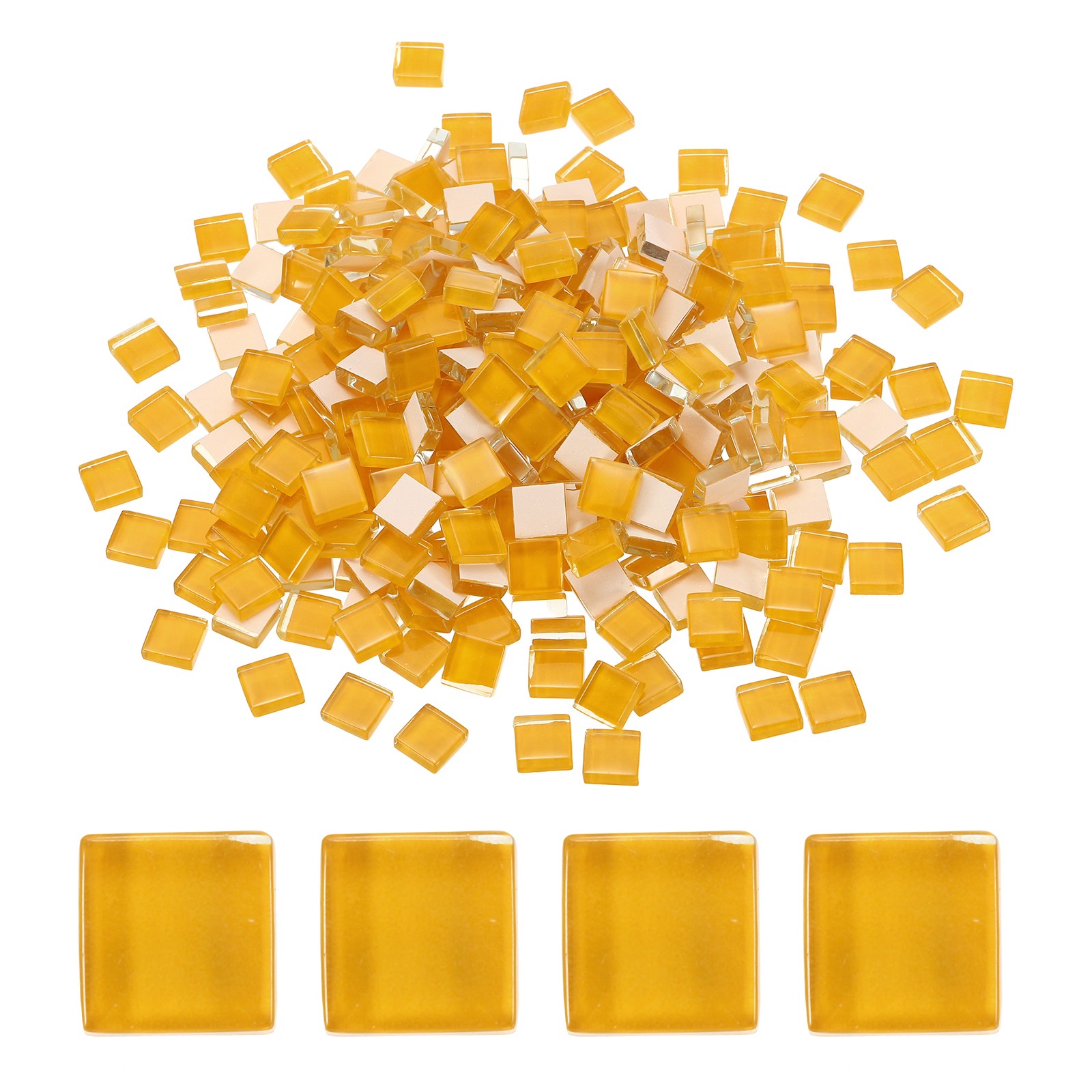 300Pcs Glass Mosaic Tiles, Square Crystal Mosaic(0.4 x 0.4 Inch, Orange)