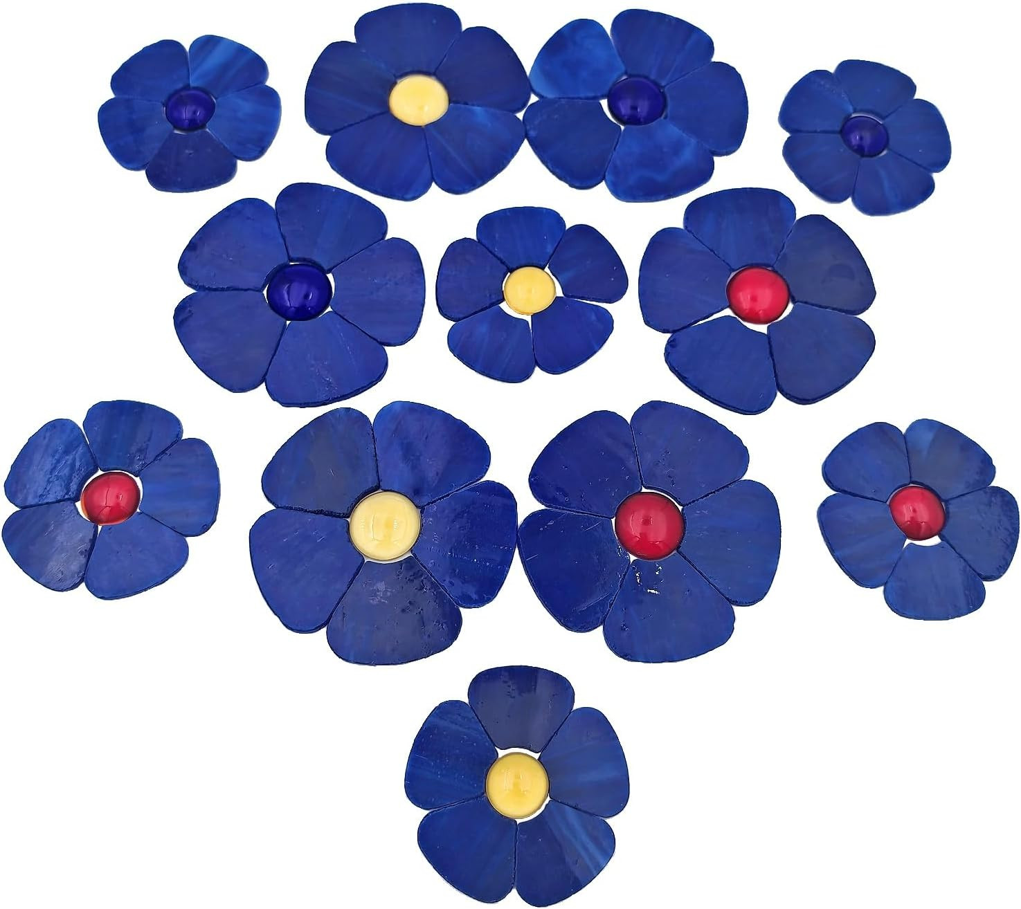 12 Flower Stained Glass Mosaic Tiles – 2 Size Floral Petals & Flat Bead Mosai…