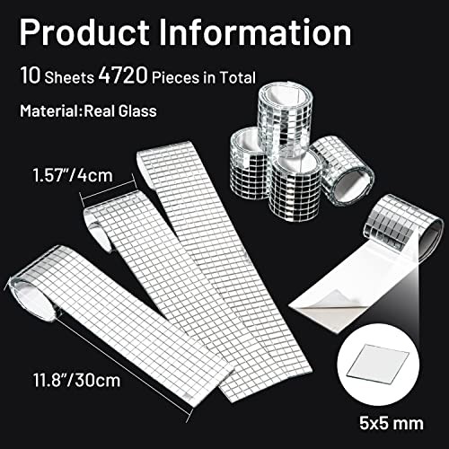 Disco Ball Tiles, 5 x 5 mm Self-Adhesive Mirror Tiles | for 4720 PCS Silver