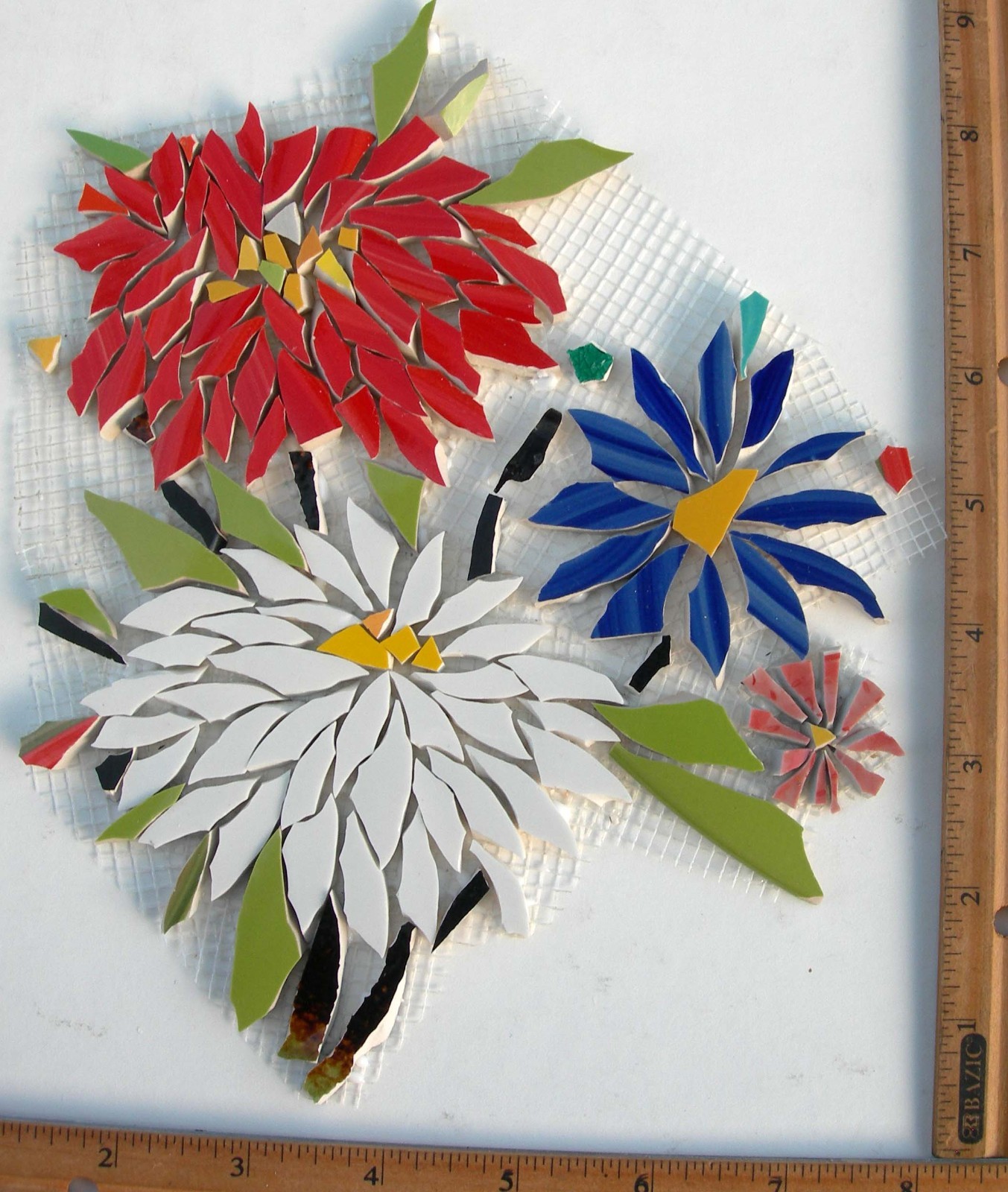 Bouquet Of Colorful Flowers On Mesh Unfinished Mosaic Tile Design 9″x 8″