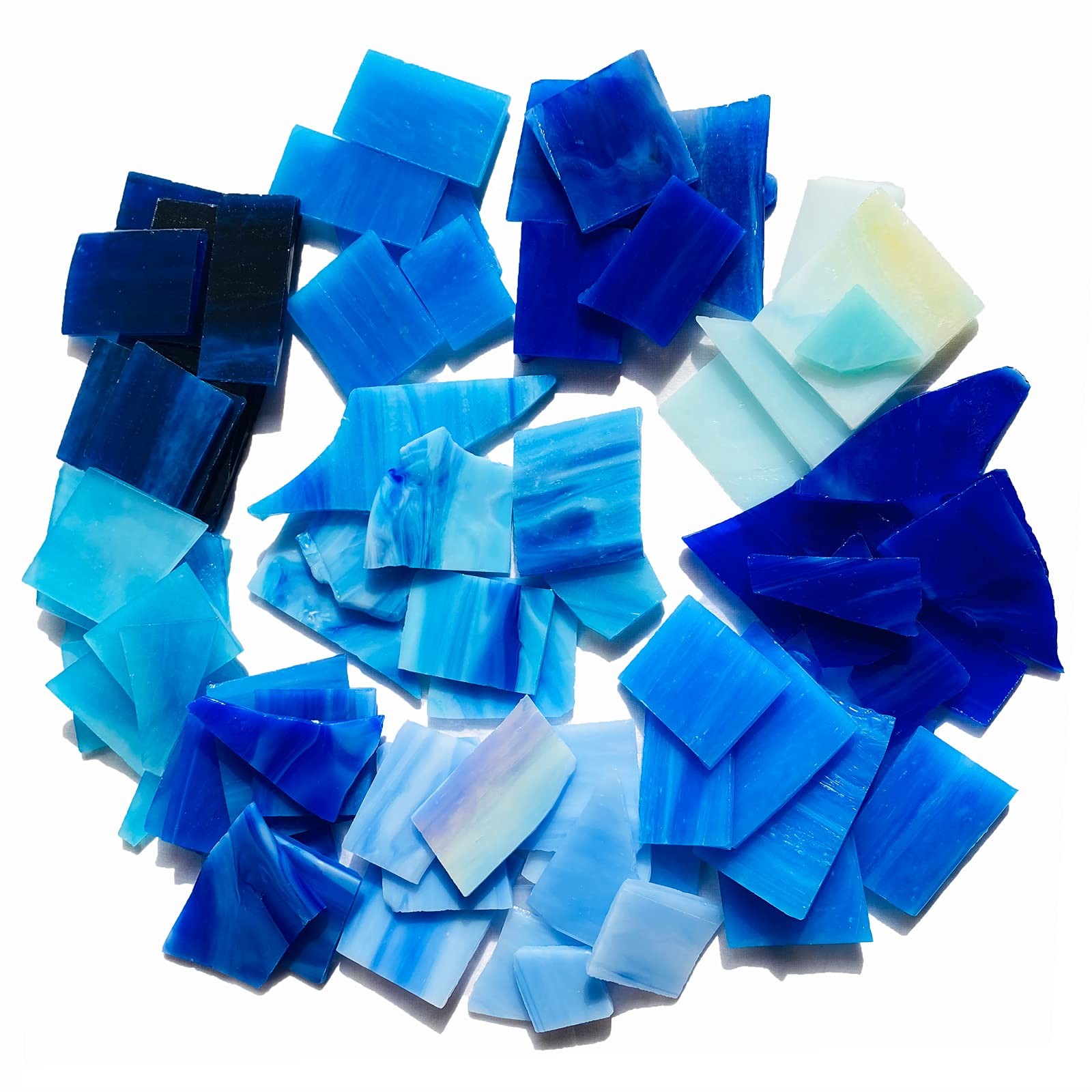 PALJOLLY Mosaic Tiles Stained Glass Sheets for 1 inch x 2 inches, Mixed Blue