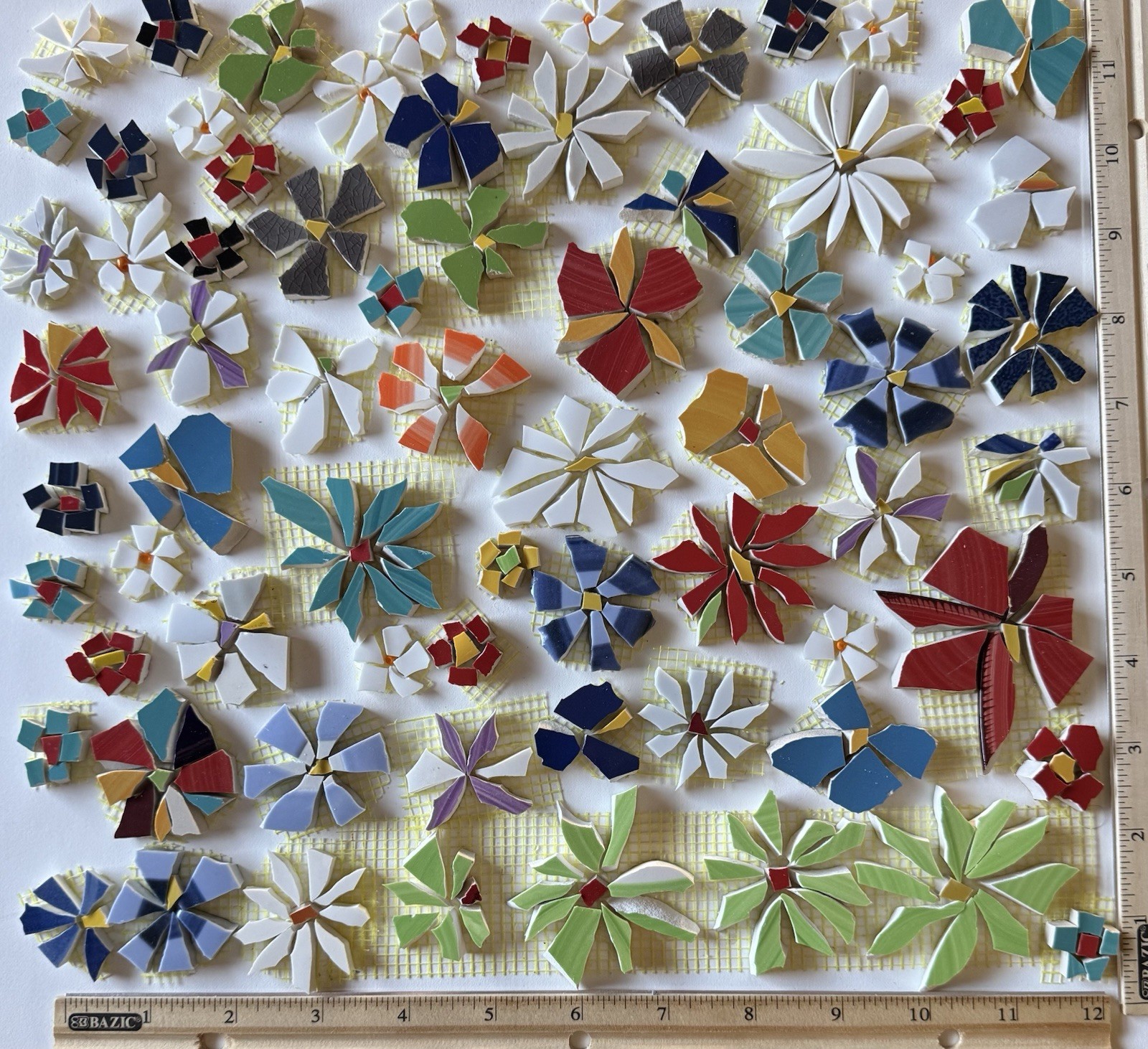 One Square Ft Mix Flowers Mosaic Tiles, 70 Assorted Colorful Daisy Craft Tiles