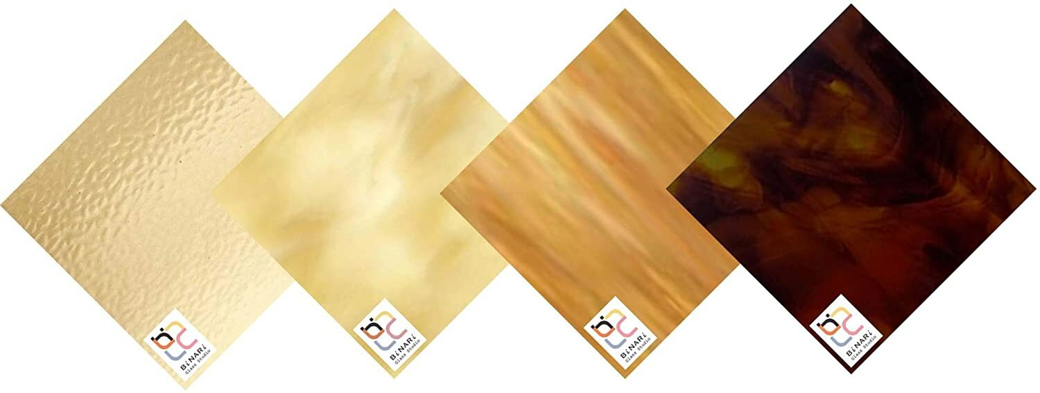 Wissmach 4 Sheet Amber Variety Stained Glass and Mosaic Glass (4″x6″)