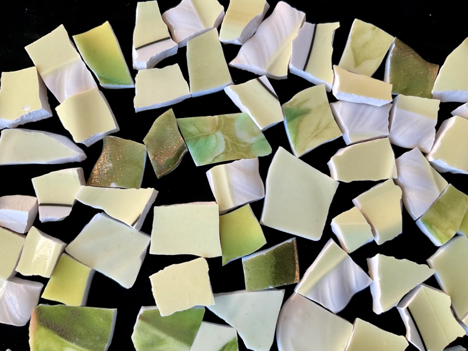 Broken China Mosaic Tiles YELLOW & GREEN 100+ pieces