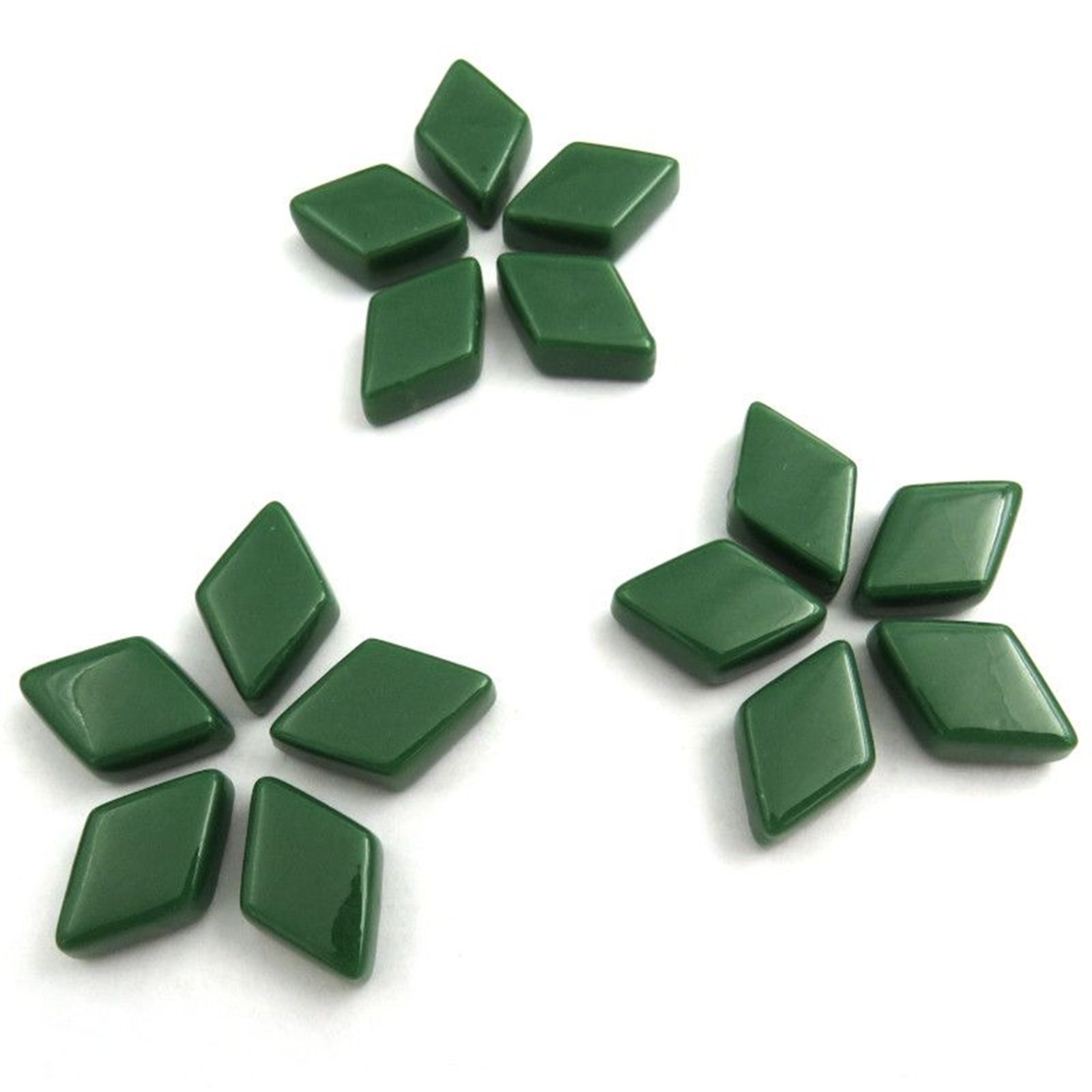 25 tiles – Dark Green Diamond Shaped Glass Mosaic Tile Pieces – 12 MM X 19 MM