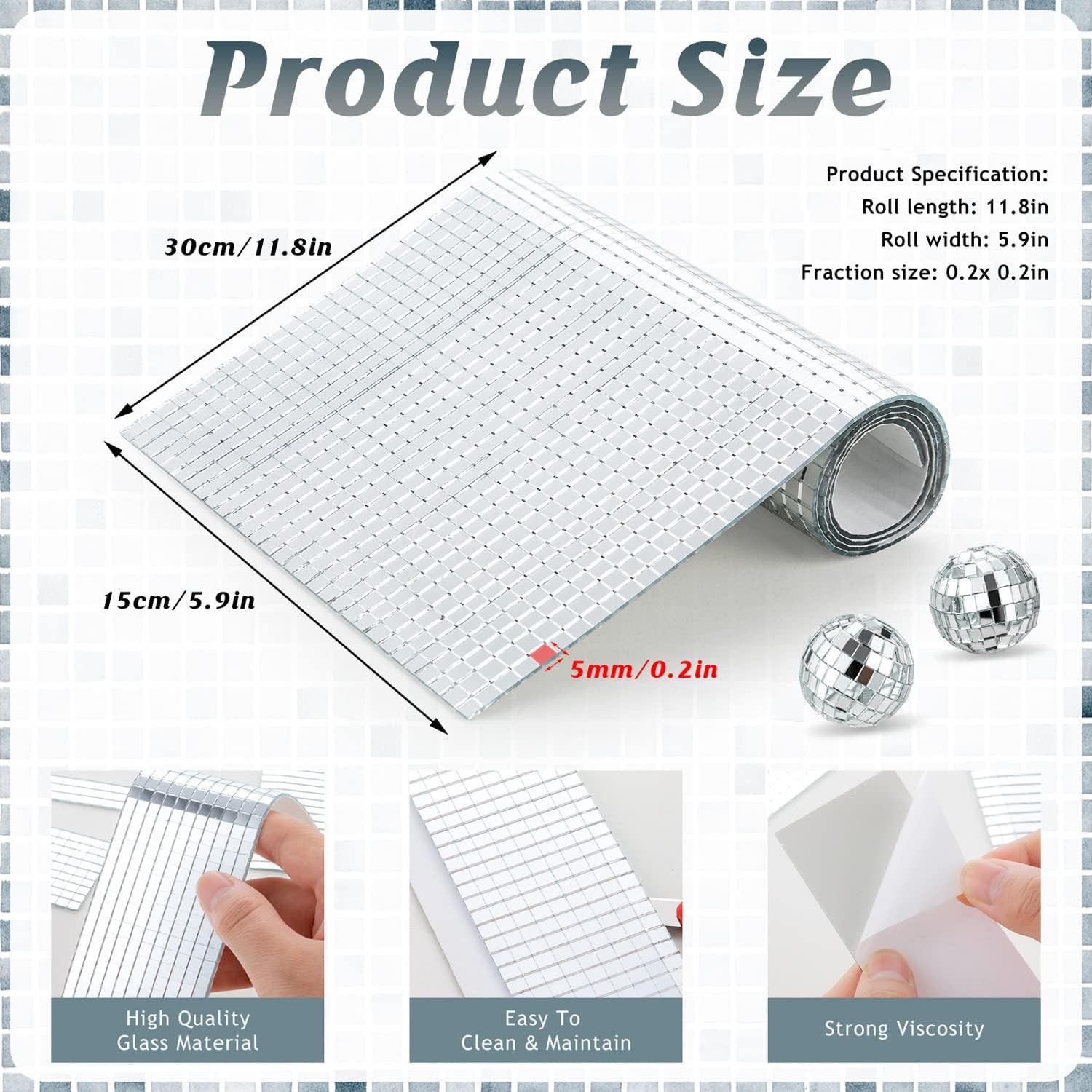 5400pcs 5x5mm Self-Adhesive Square Mirror Mosaic Tiles, 4D Disco Ball Stickers f