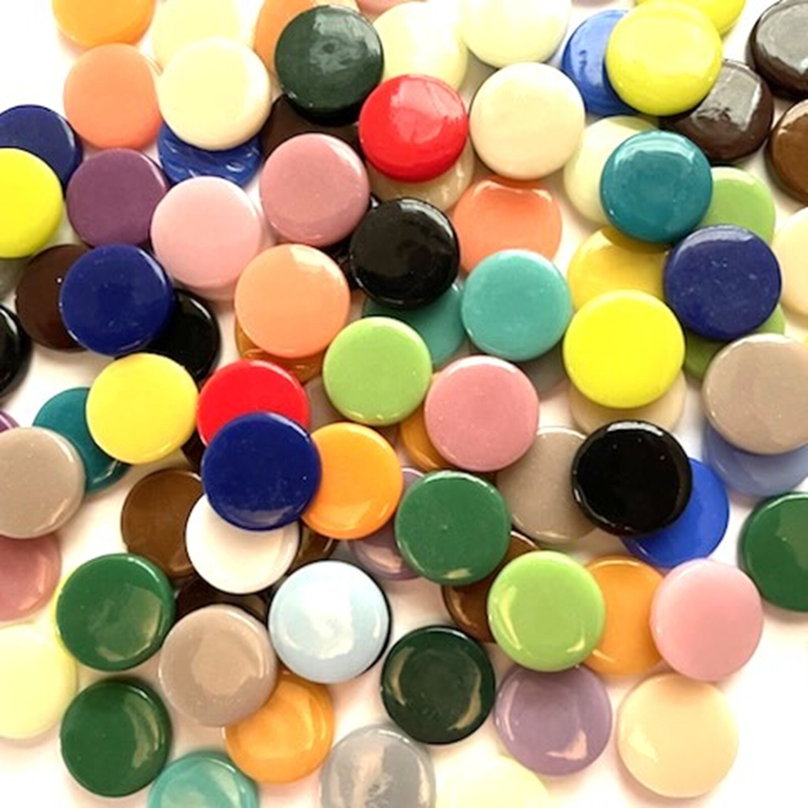 50 tiles 18 mm Glossy Recycled Round Glass Mosaic Tile Pieces – Mixed Colors