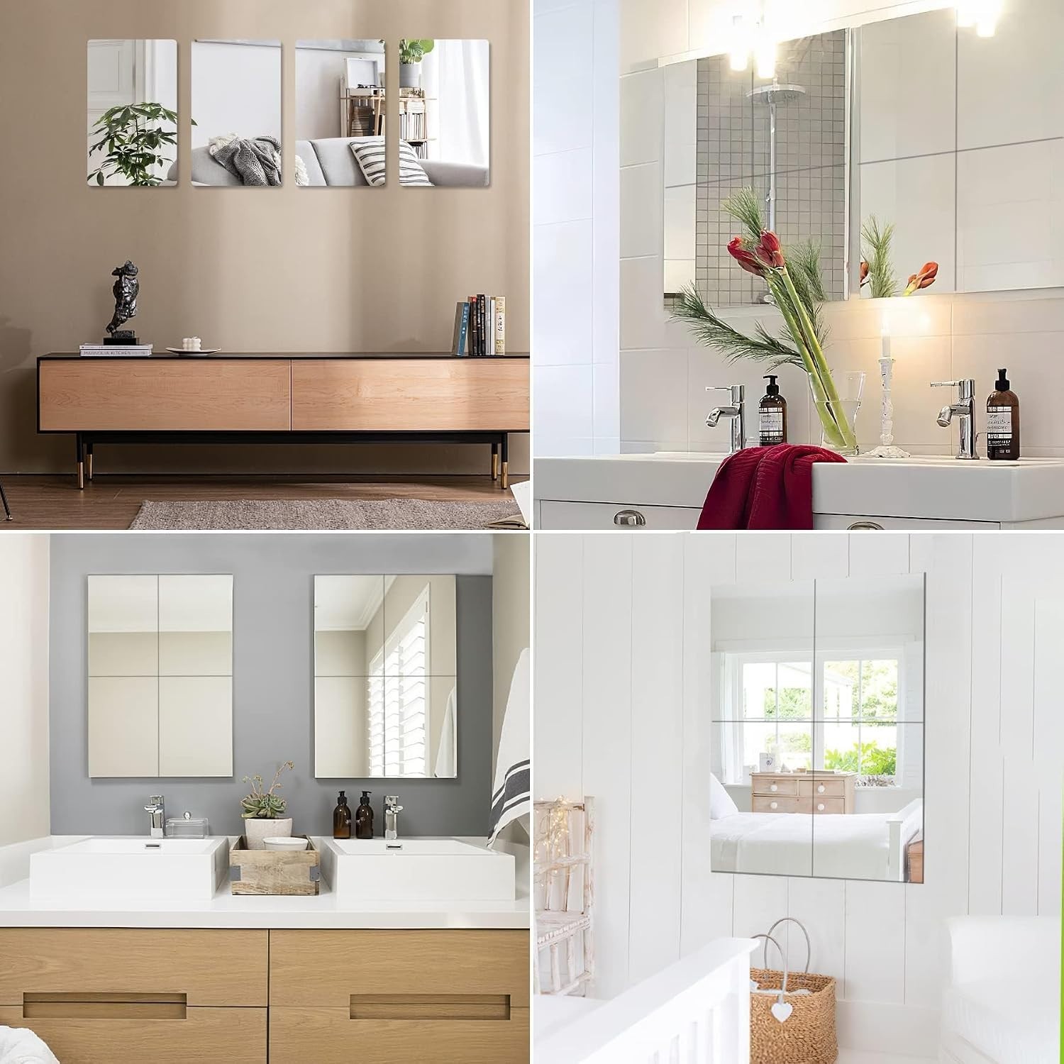 Reflective 4 Pack Acrylic Mirror Stickers – Minimalist Wall Decor, 2MM Thick