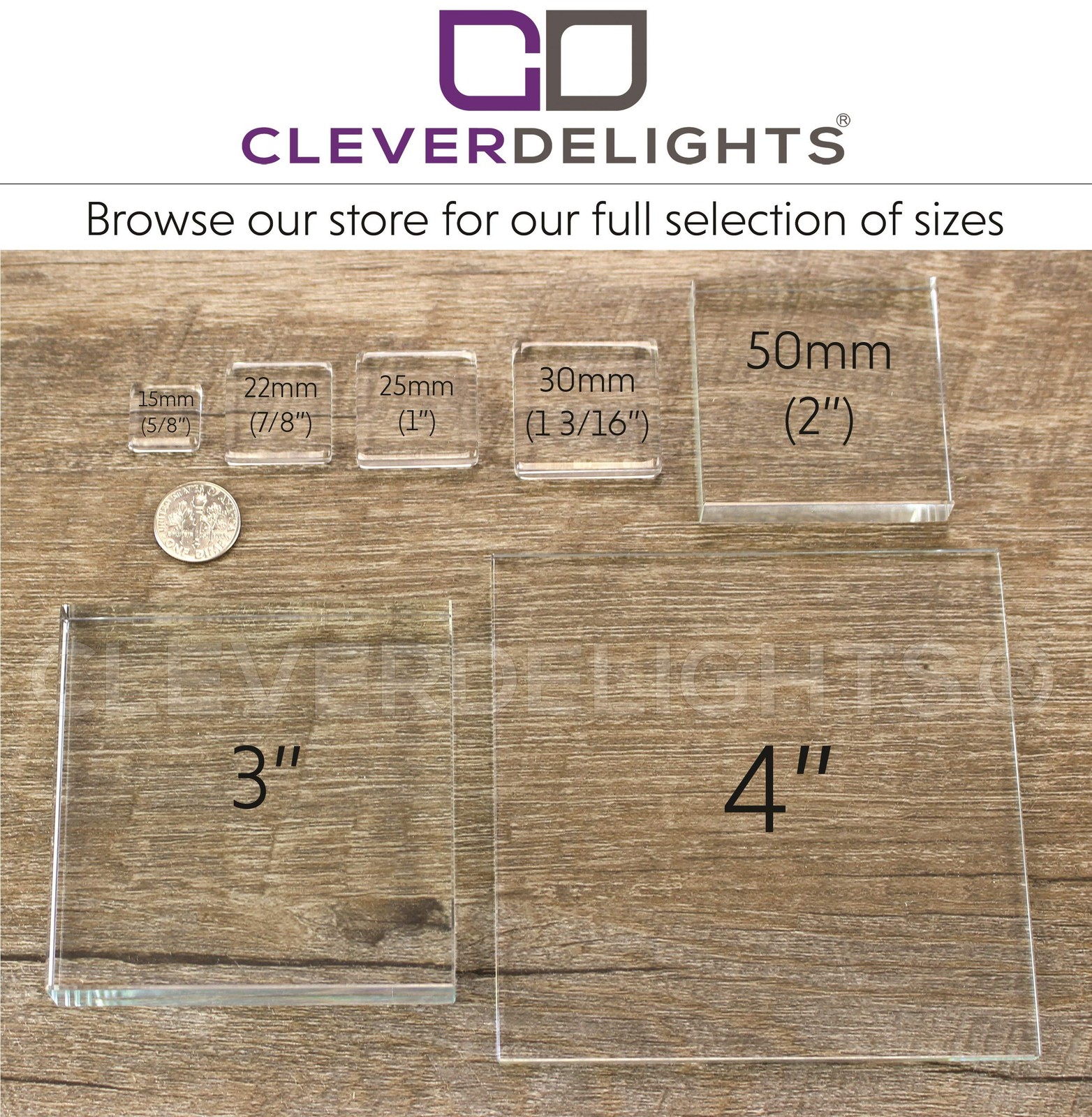 CleverDelights 4″ Square Glass Tile 4 Inch, Clear