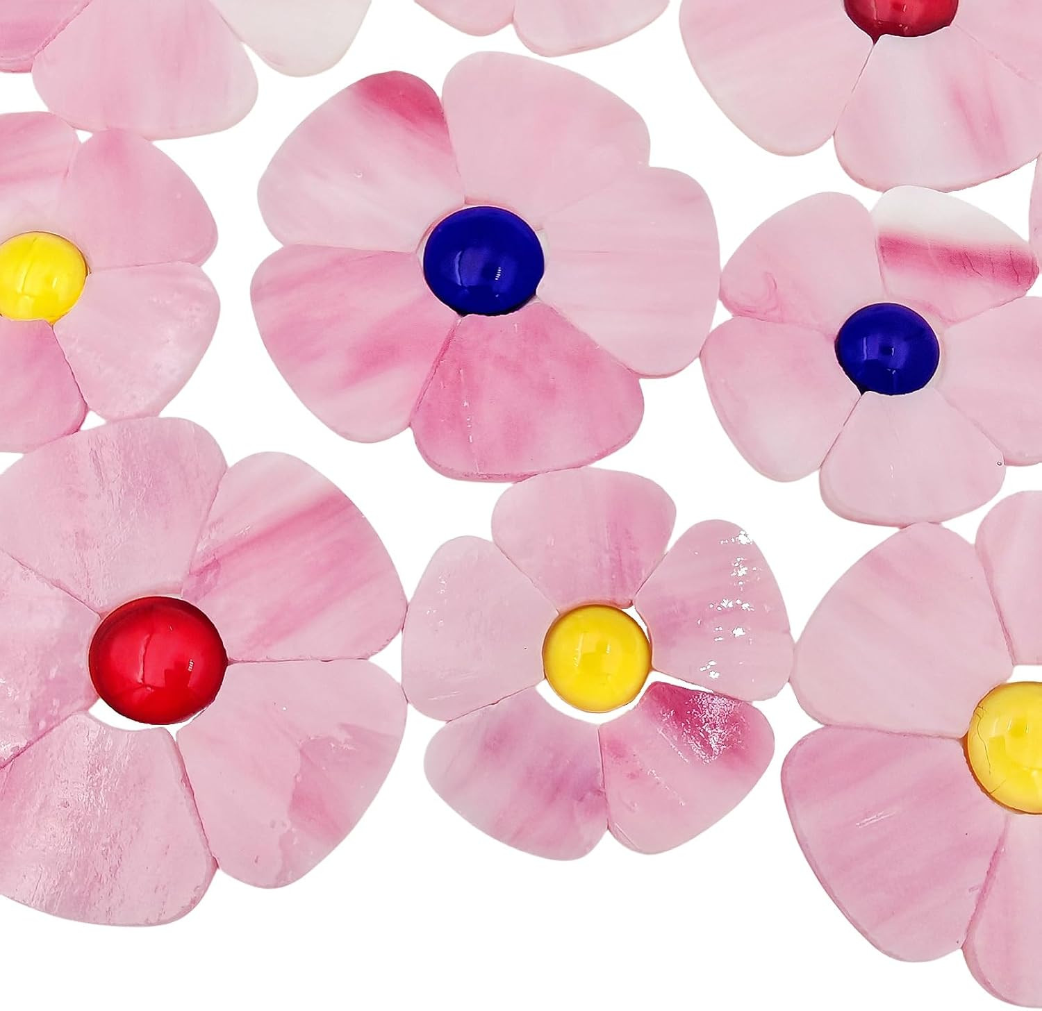 12 Flower Stained Glass Mosaic Tiles – 2 Size Floral Petals & Flat Bead Mosaic G