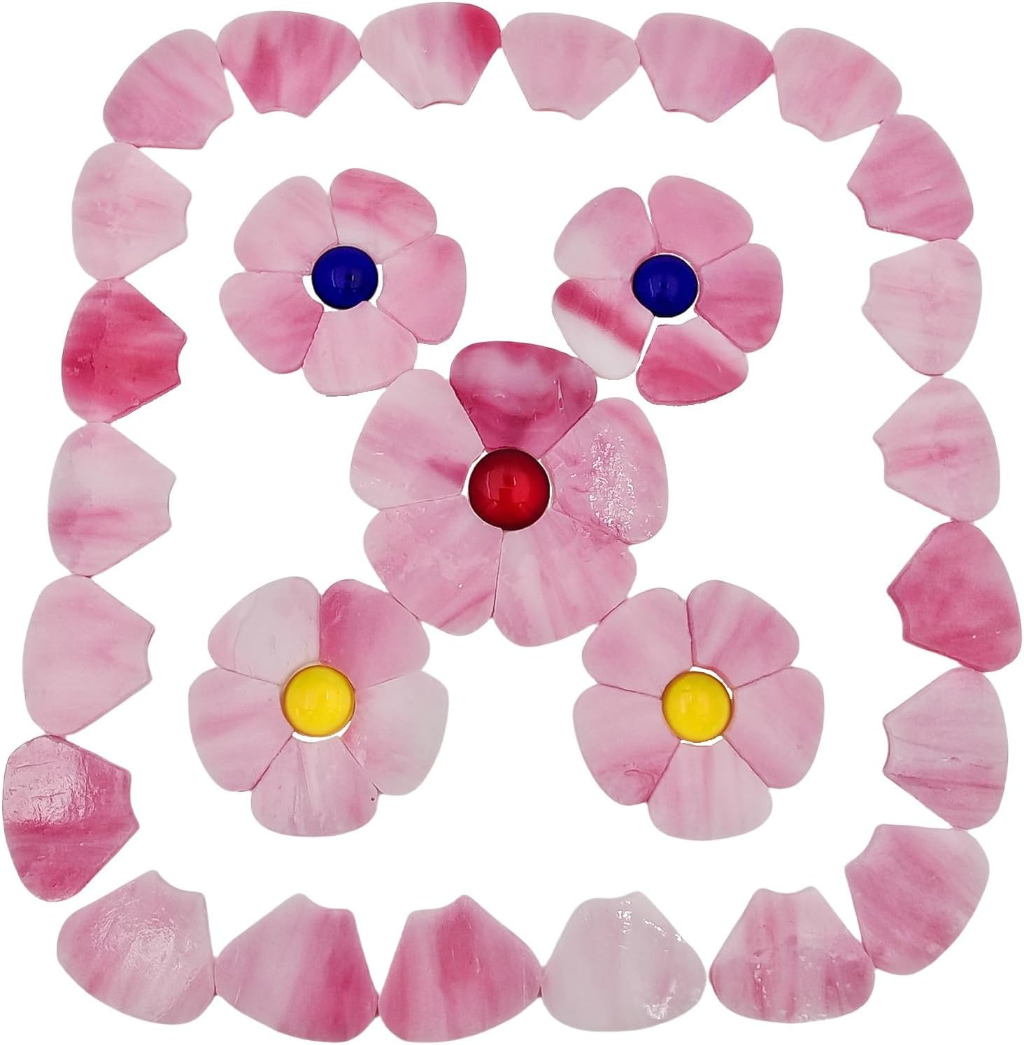 12 Flower Stained Glass Mosaic Tiles – 2 Size Floral Petals & Flat Bead Mosaic G
